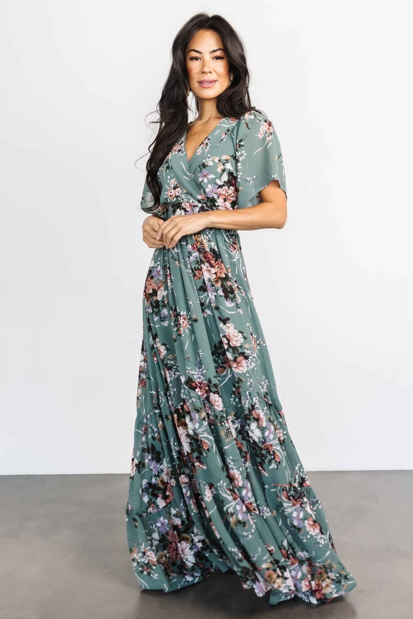 Katherine Maxi Dress | Dusty Green Floral Manchester Great Sale Online