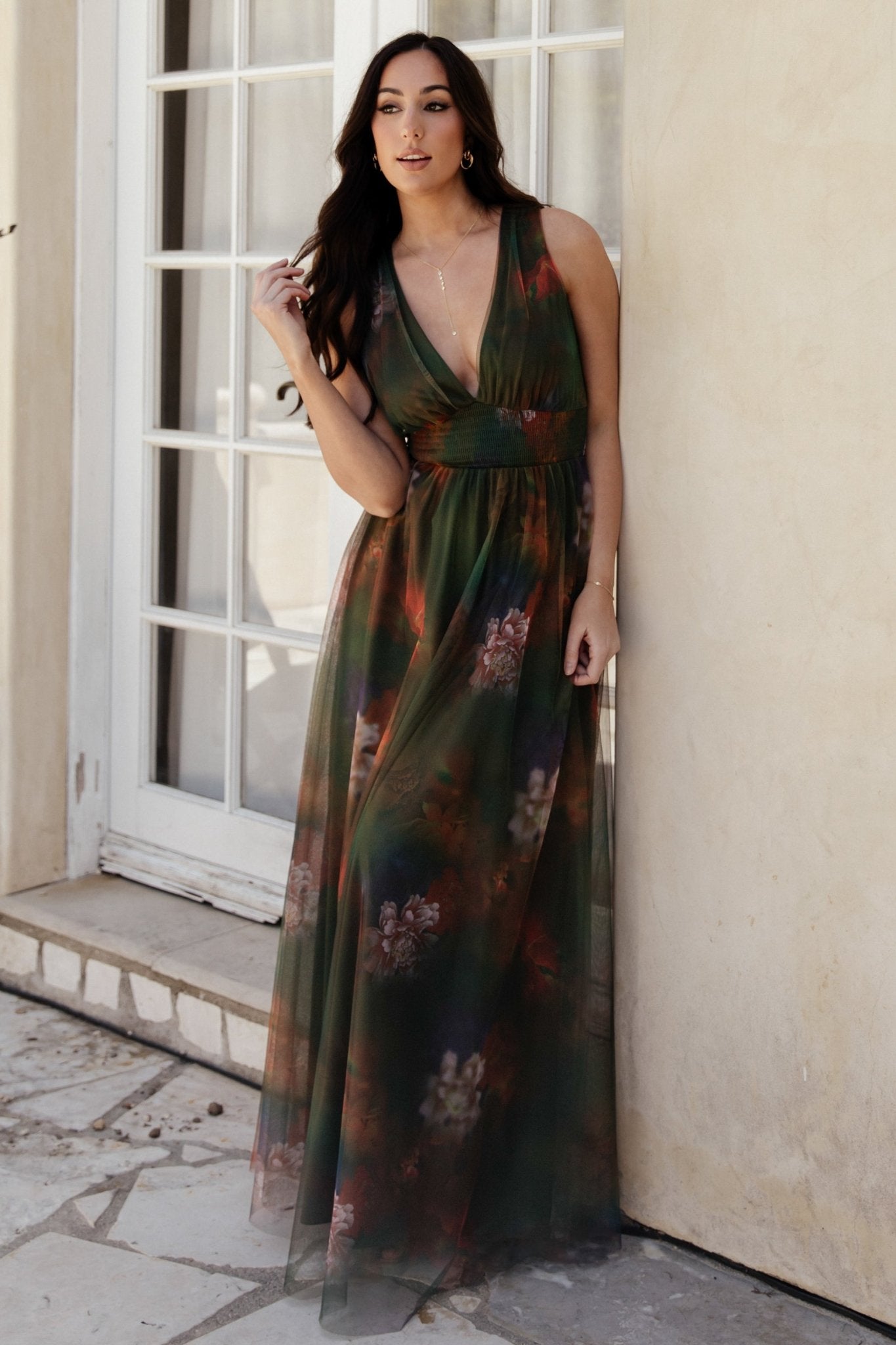 Kamila Tulle Maxi Dress | Olive Multi Floral Newest For Sale