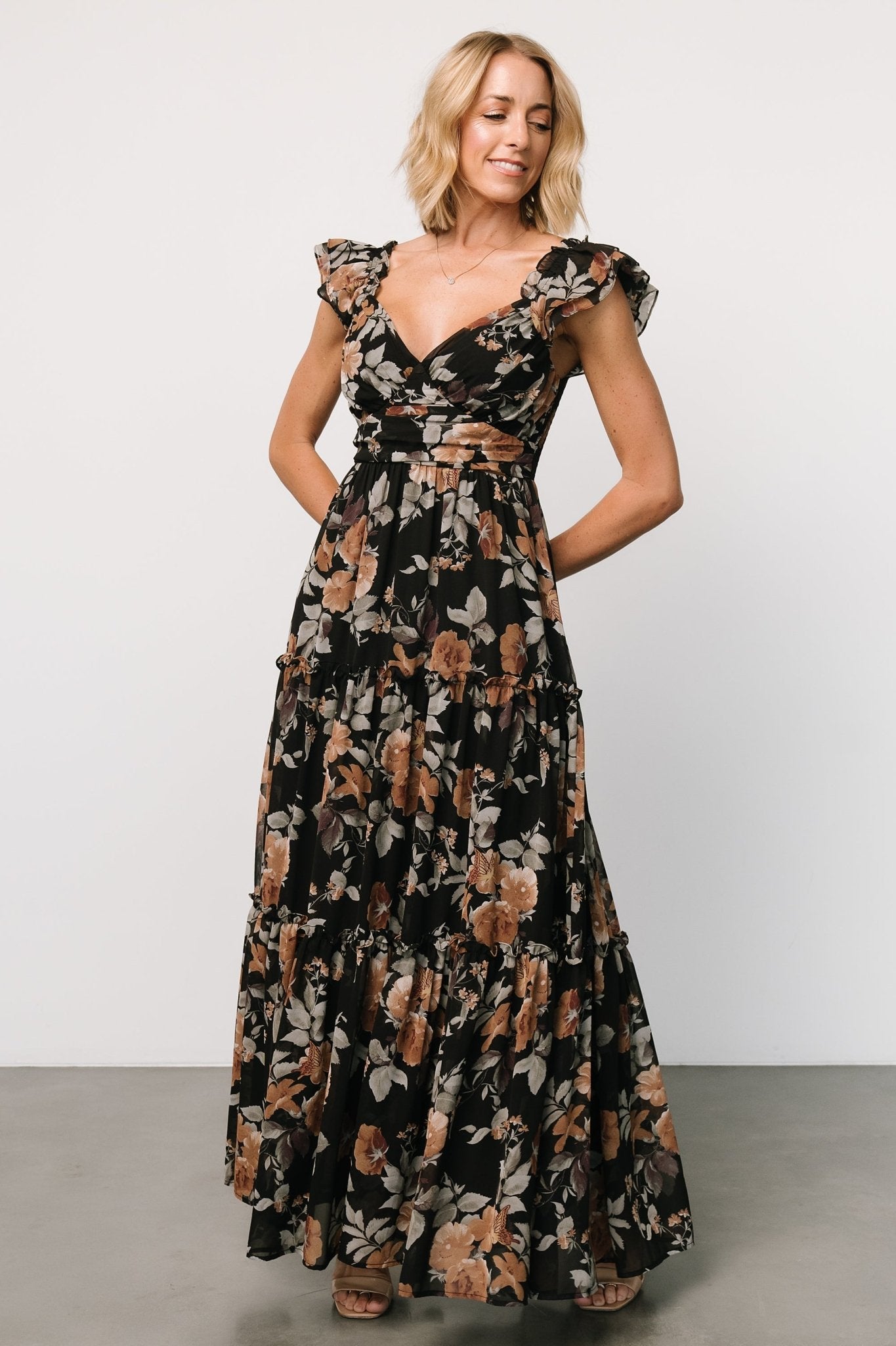 Martina Maxi Dress | Black + Copper Floral Low Pice Fee Shipping