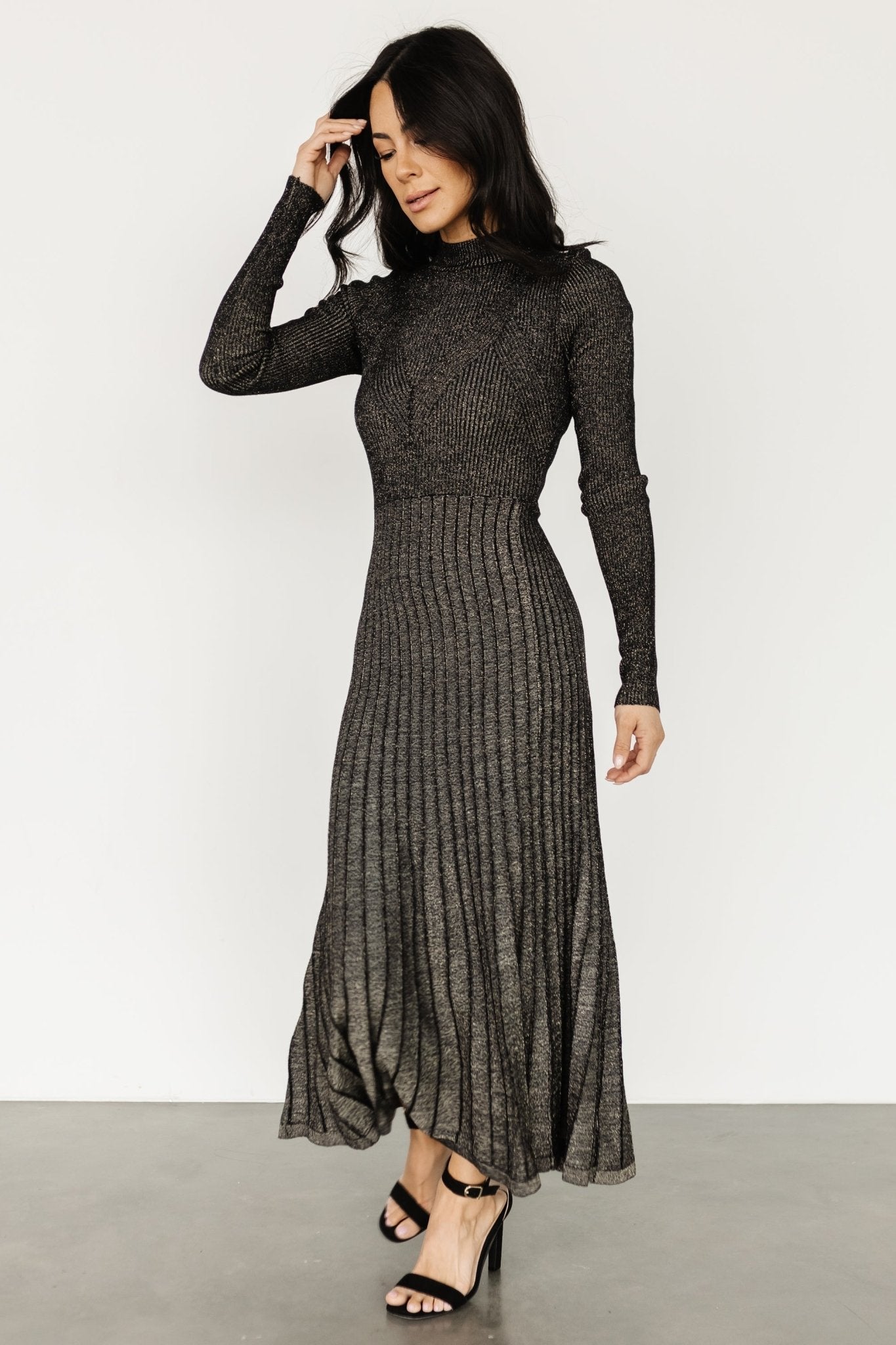 Jamelia Pleated Sweater Dress | Black + Gold Buy Cheap Buy