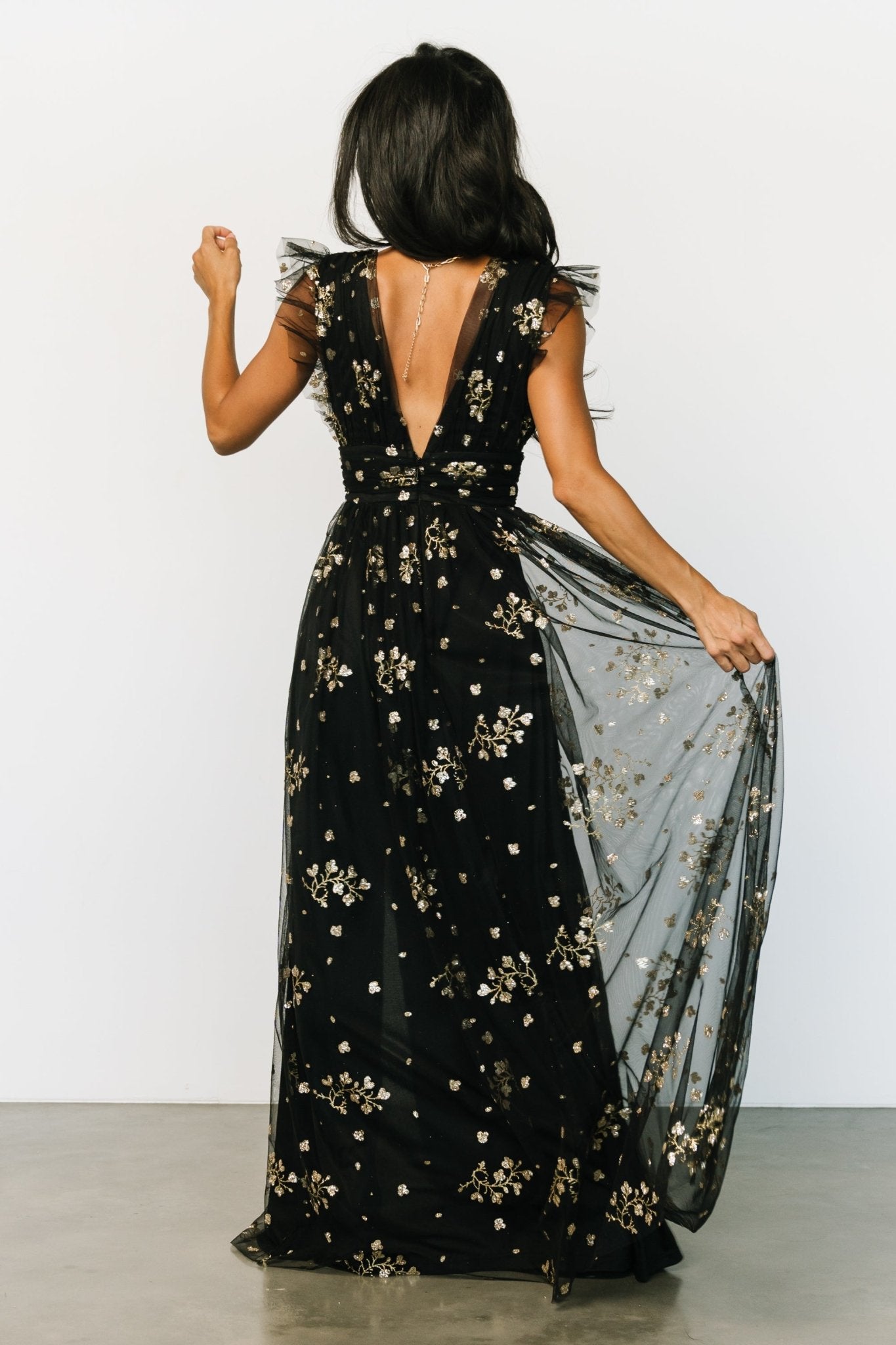 Natalia Floral Embellished Maxi Dress | Black + Gold Order Cheap Online