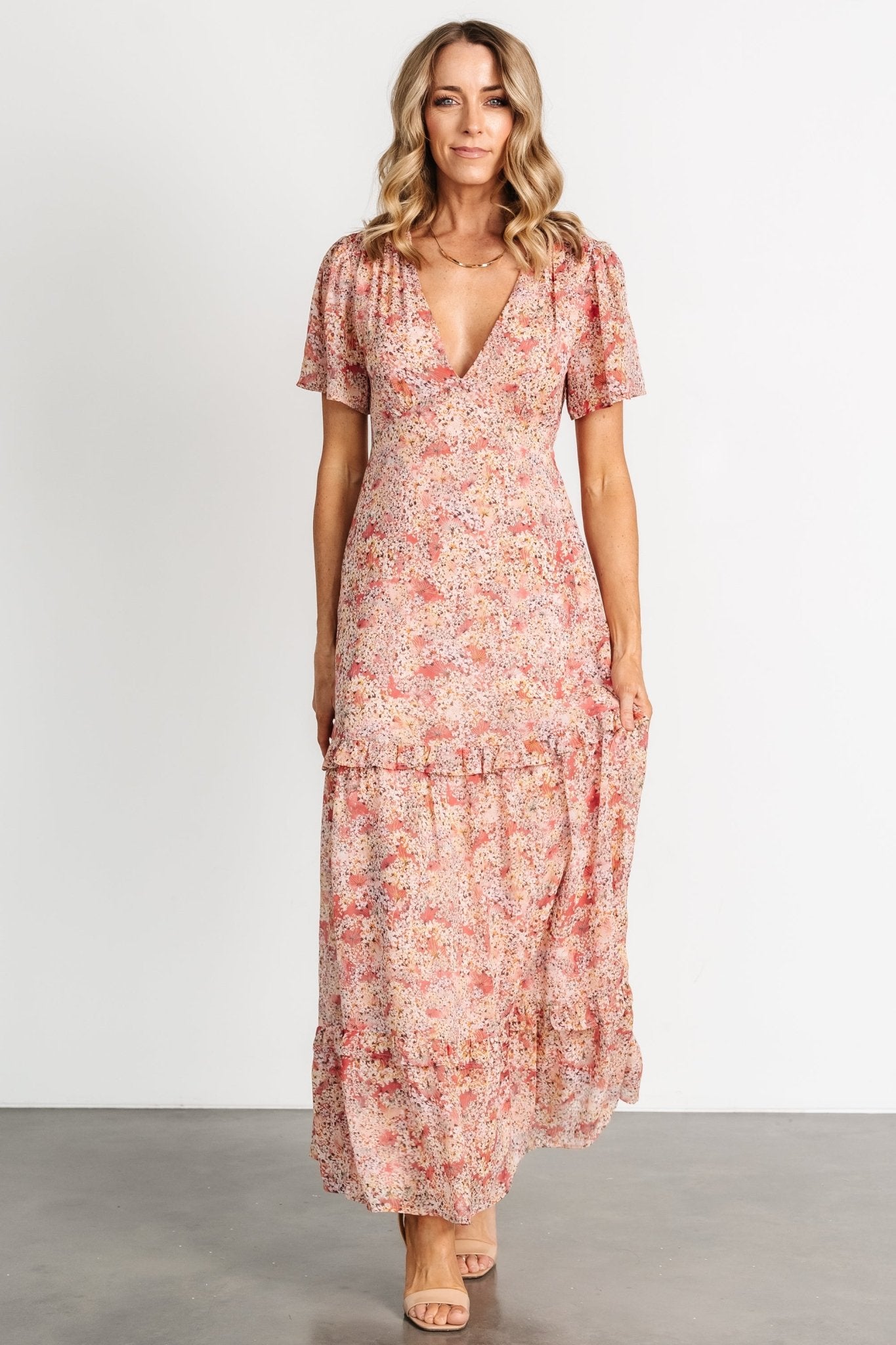 Audrey Deep V Maxi Dress | Blush Floral Cheap Sale With Mastercard