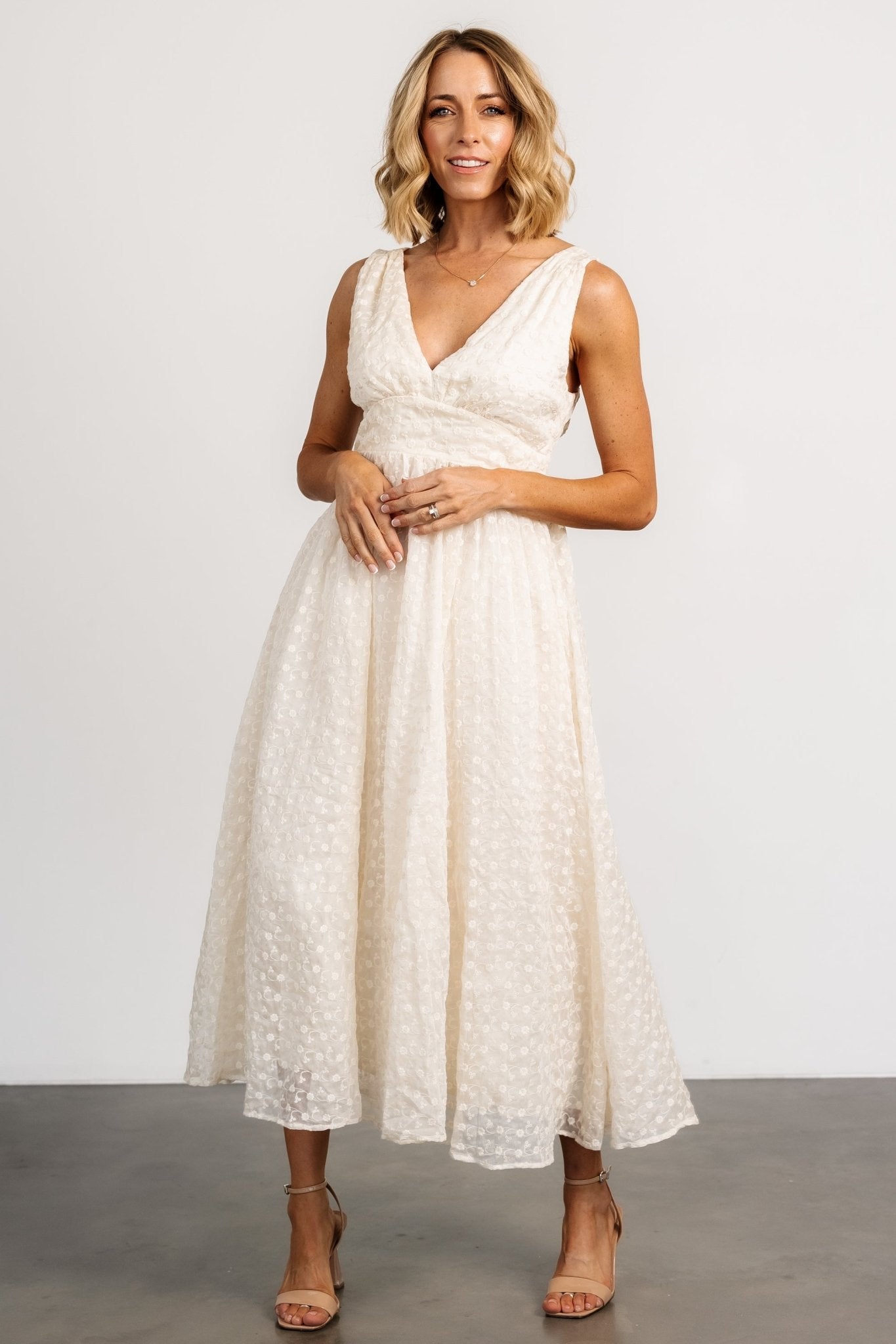 Thalia Embroidered Tank Midi Dress | Vintage Cream Tumblr Cheap Online