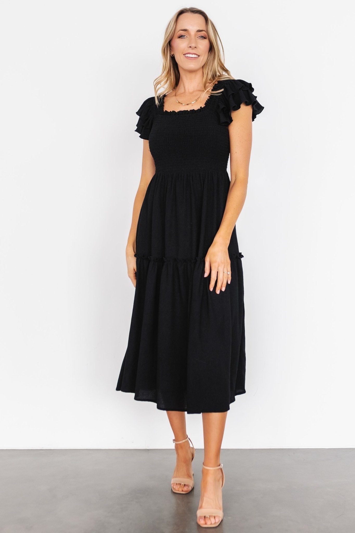 Jacie Smocked Midi Dress | Black Sale Fast Delivery