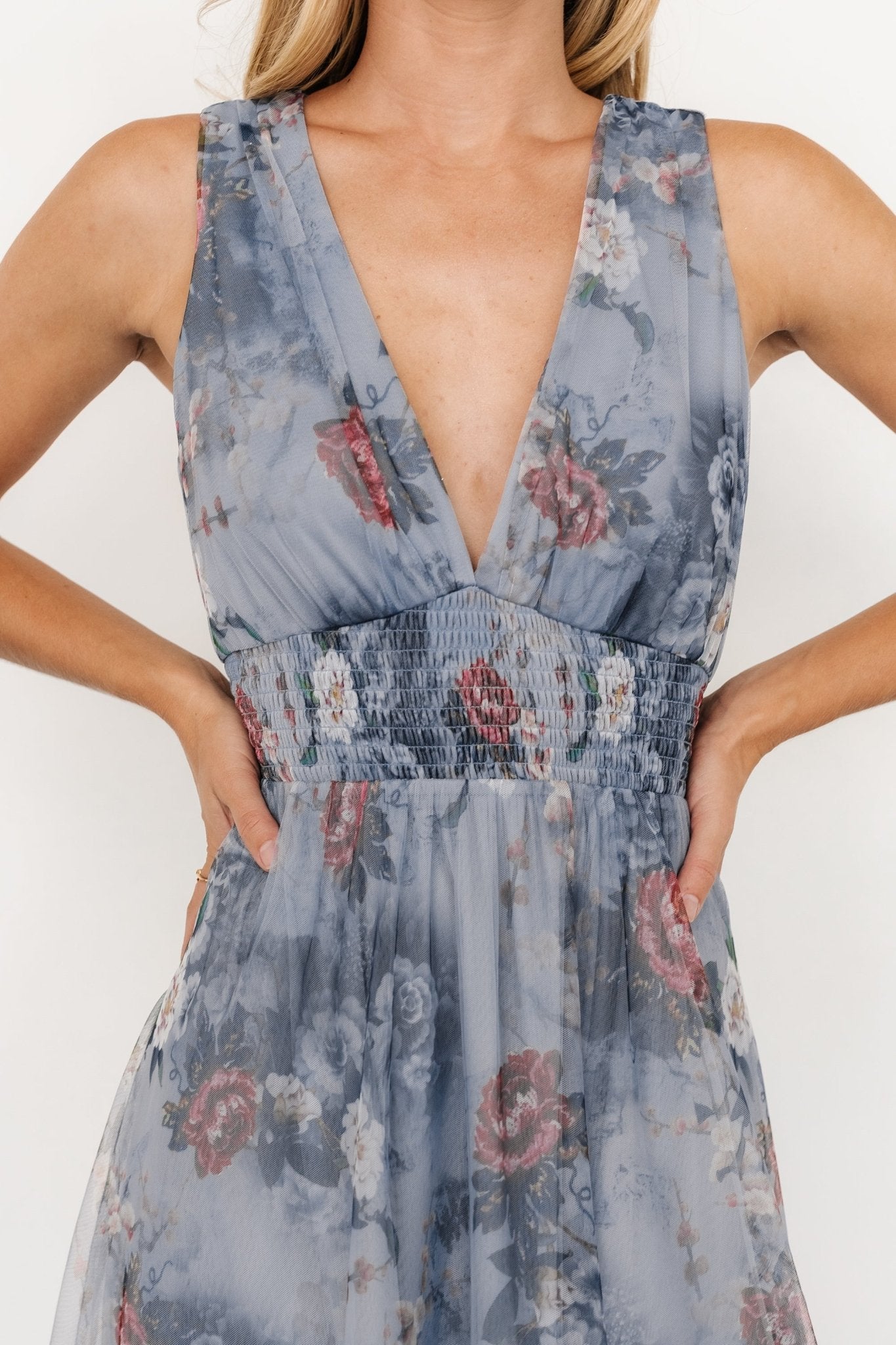 Kamila Tulle Maxi Dress | Dusty Blue Floral Free Shipping Supply