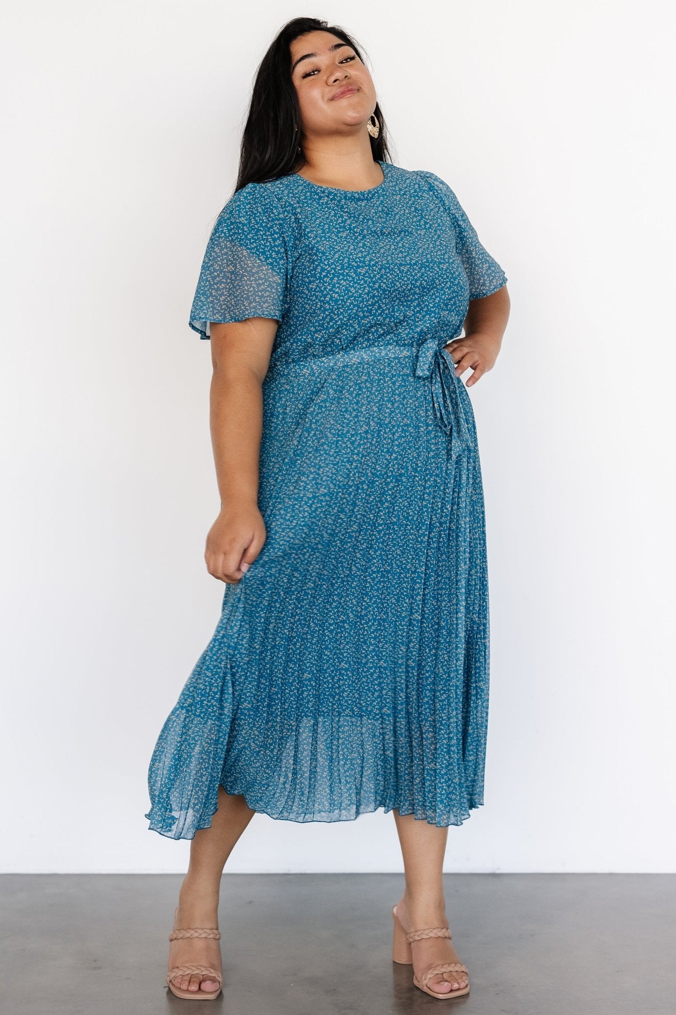 Prim Pleated Dress | Persian Blue Print Discount Best Pices