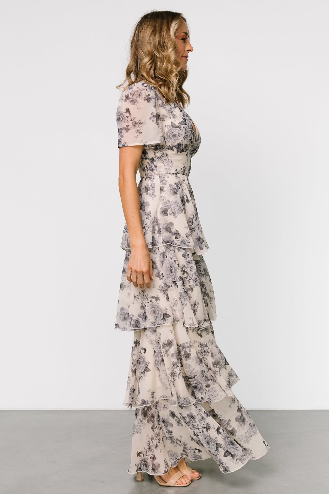 Montaigne Ruffle Maxi Dress | Beige + Slate Floral Clearance Visit New