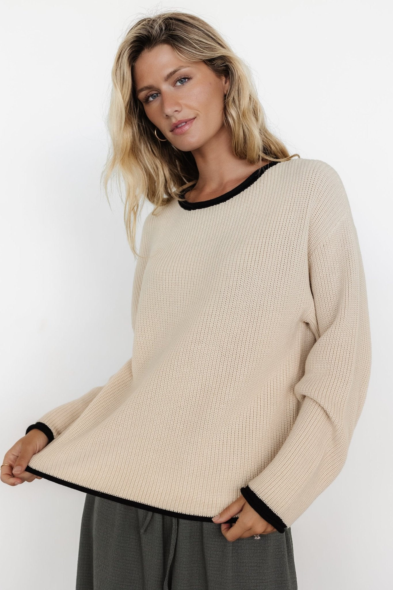 Tiffany Knit Sweater | Cream + Black Free Shipping Visit