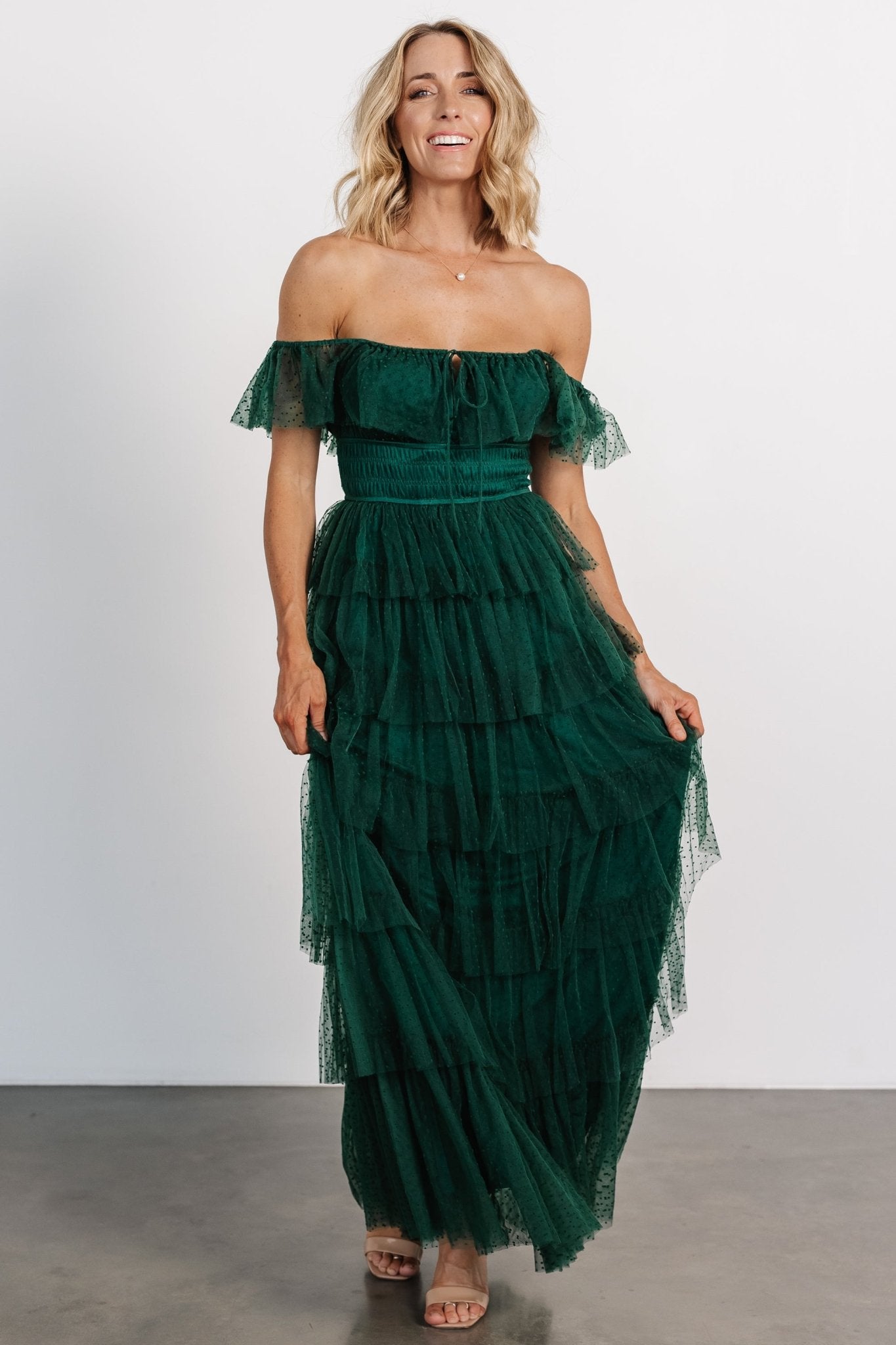 Valora Swiss Dot Tulle Maxi Dress | Dark Green Discount Get To Buy