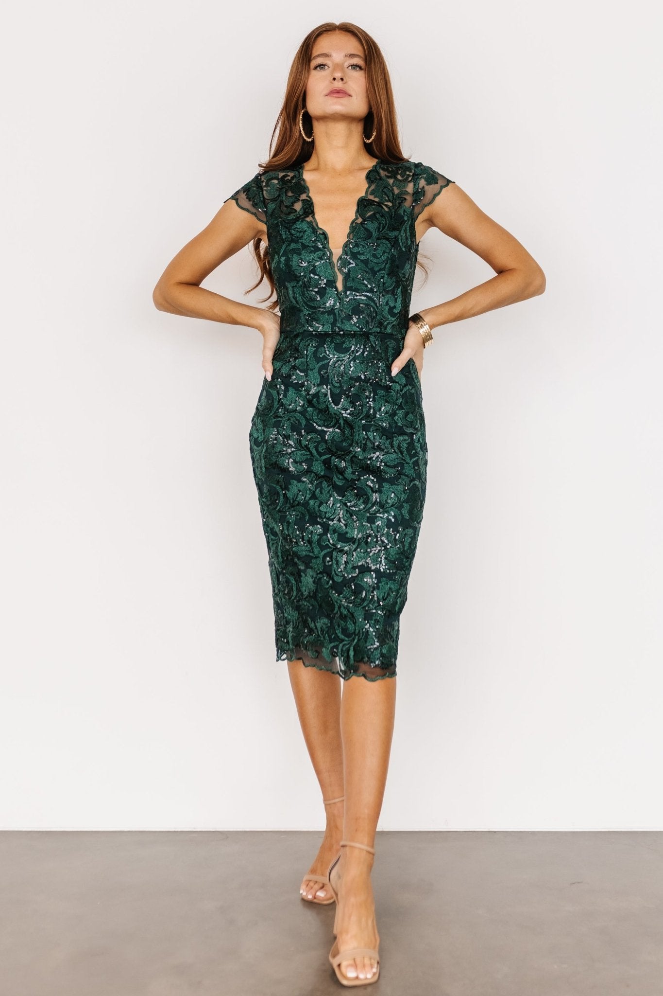 Jacqueline Embossed Midi Dress | Emerald Cheap Fashionable