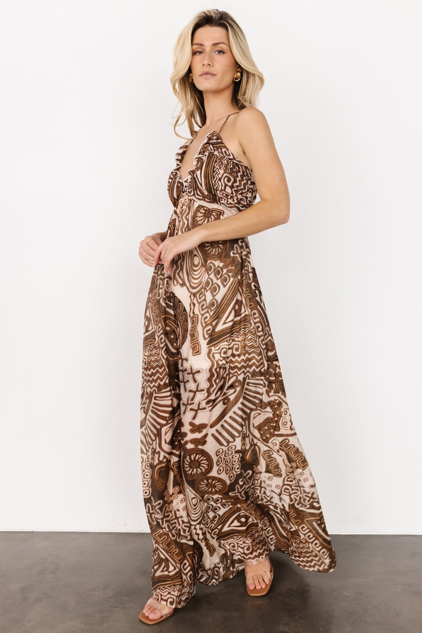 Wallace Open Back Dress | Mocha Print Outlet Great Deals