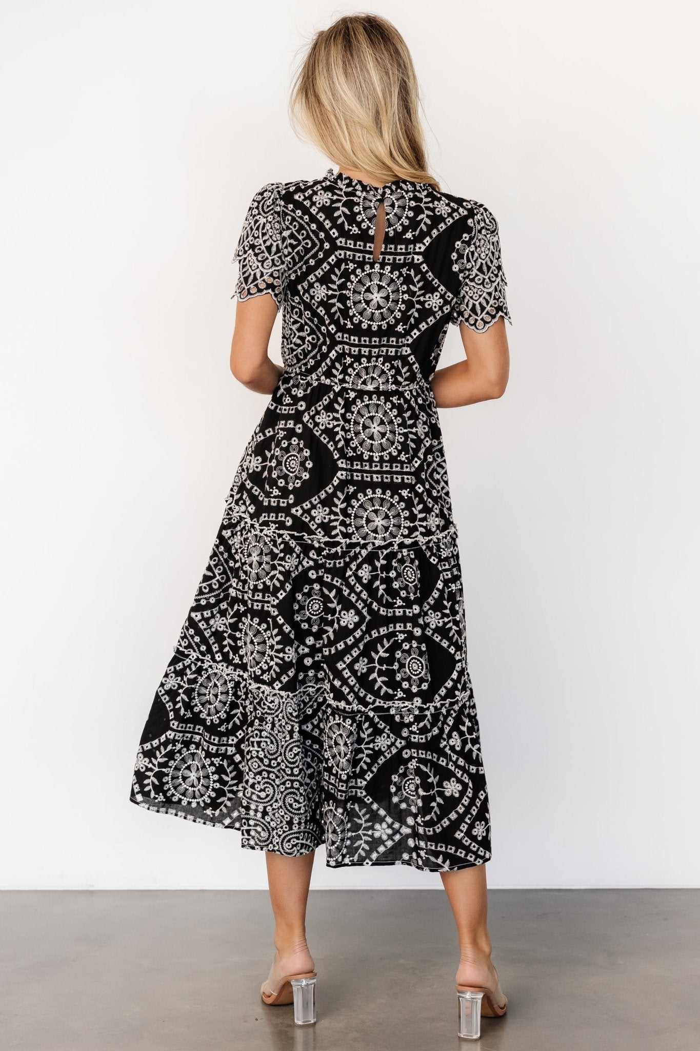 Mirabel Eyelet Midi Dress | Black + White Discount Looking For