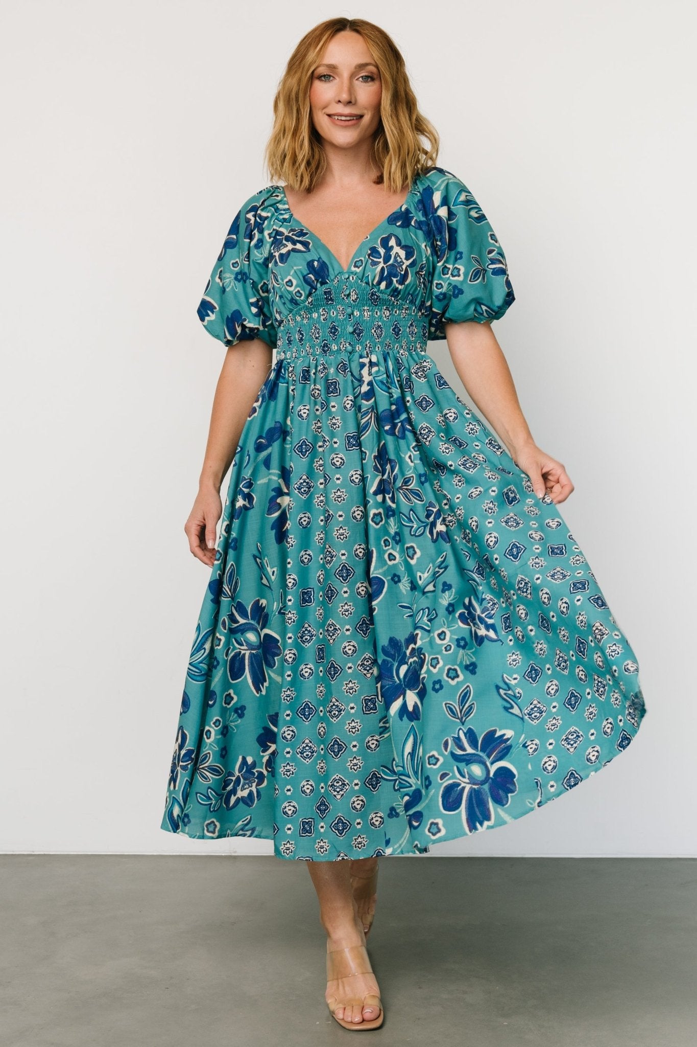 Elyse Midi Dress | Teal + Blue Multi Professional Online