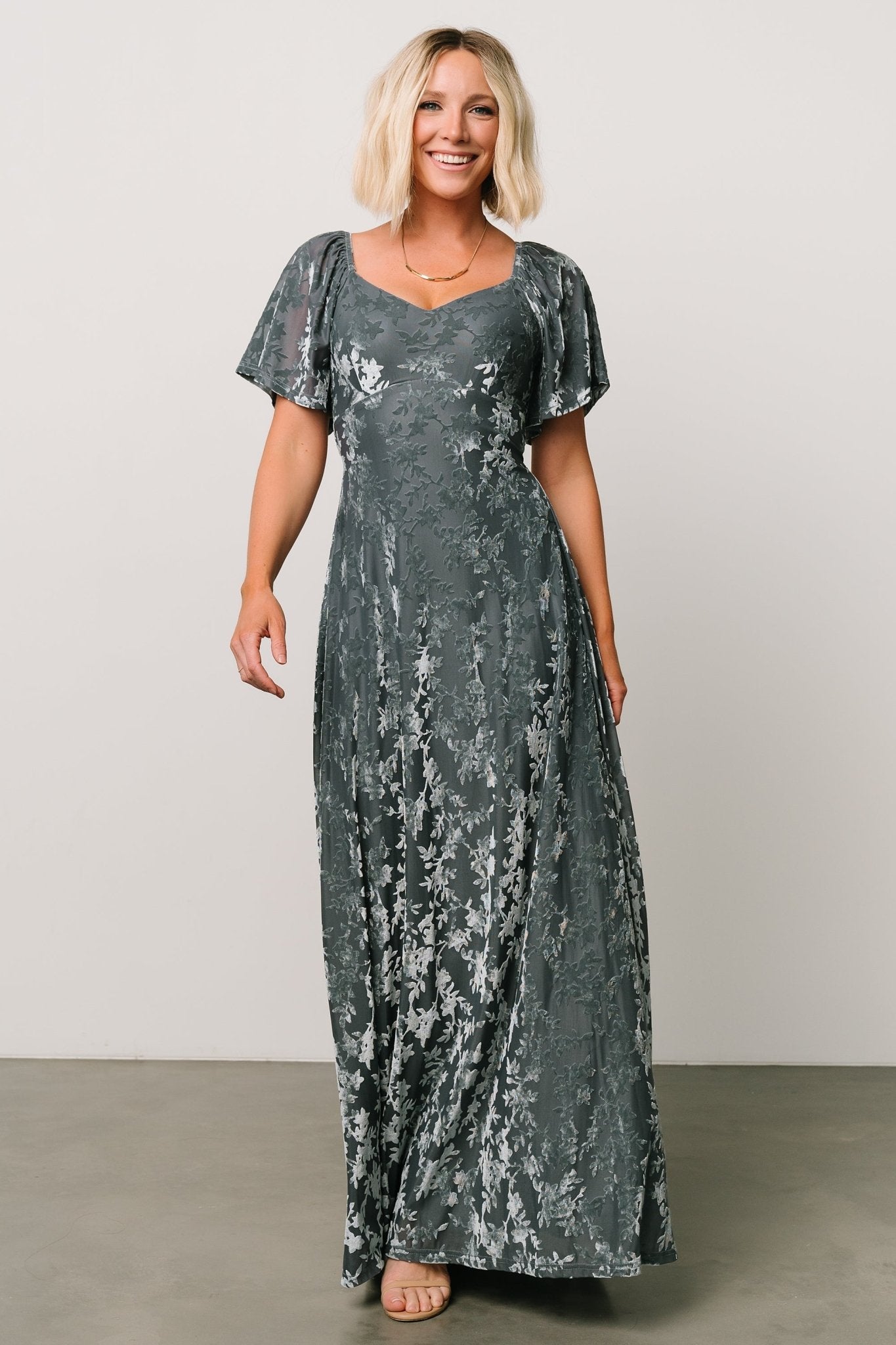 Everley Velvet Maxi Dress | Dusty Blue Clearance Clearance