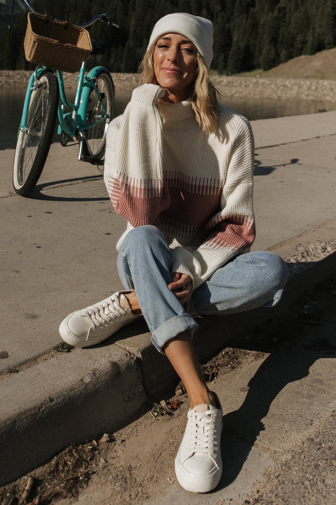 Antonov Turtle Neck Sweater | Mauve + Cream Low Pice Cheap Online