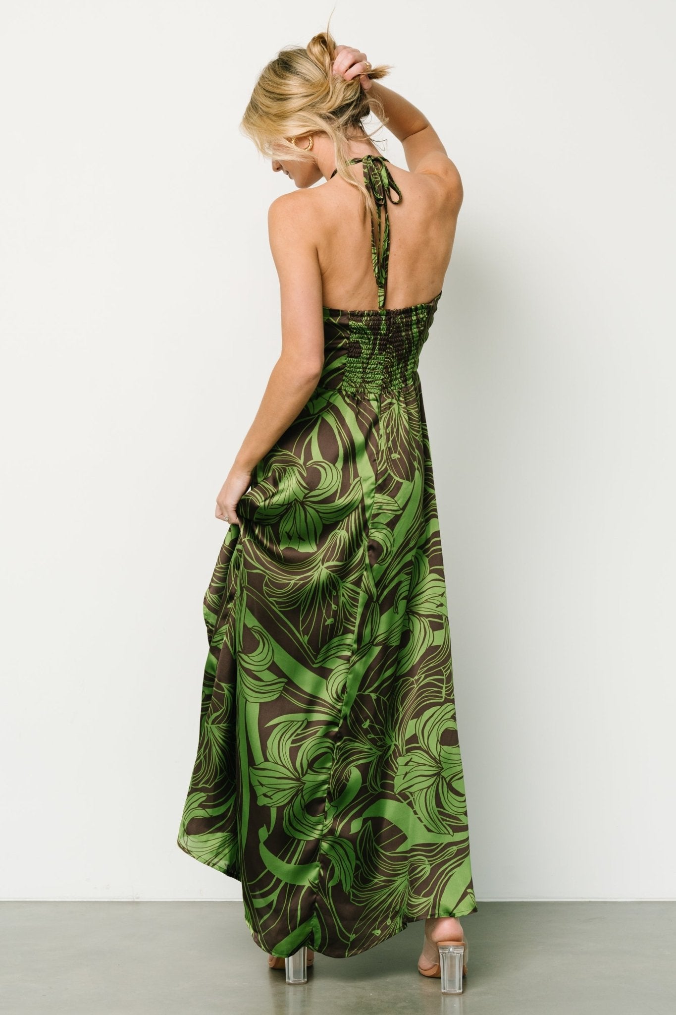 Norah Halter Dress | Brown + Green Print Discount Newest