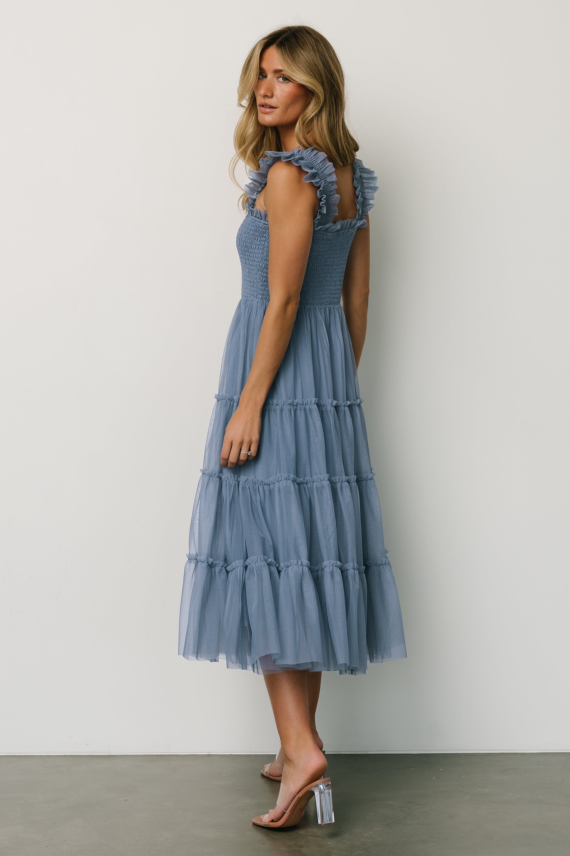 Emma Smocked Tulle Dress | Slate Blue Reliable Sale Online