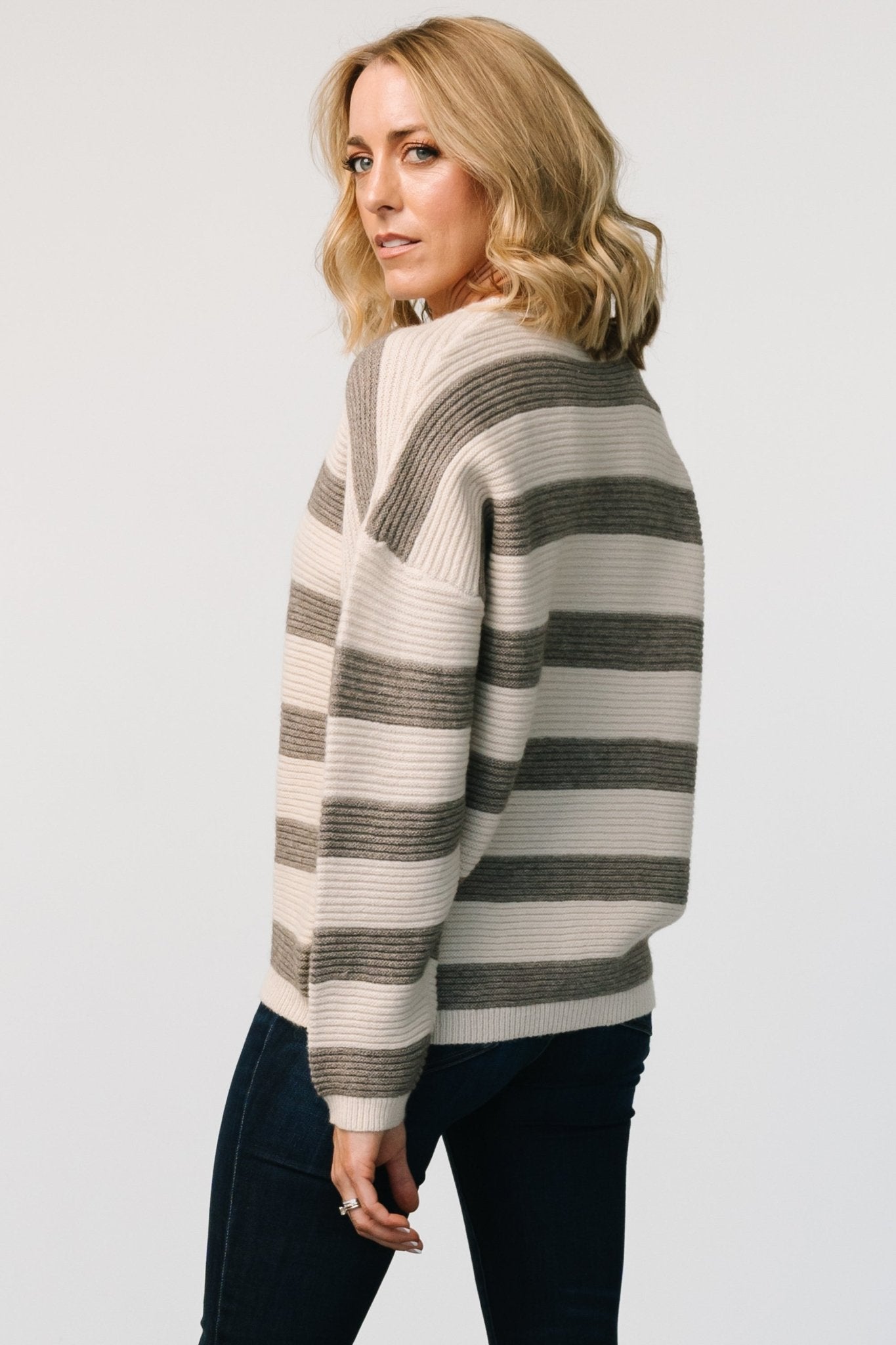 Ellington Knit Sweater | Cream + Gray Outlet Low Pice