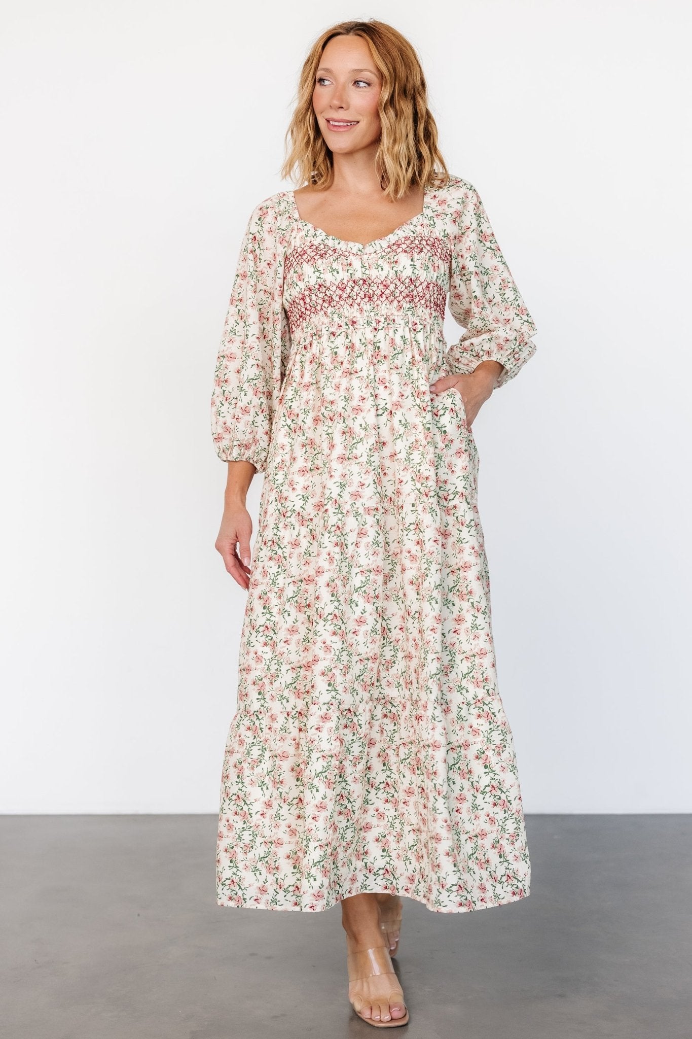 Louisa Smocked Maxi Dress | Cream Floral Online Online Clearance