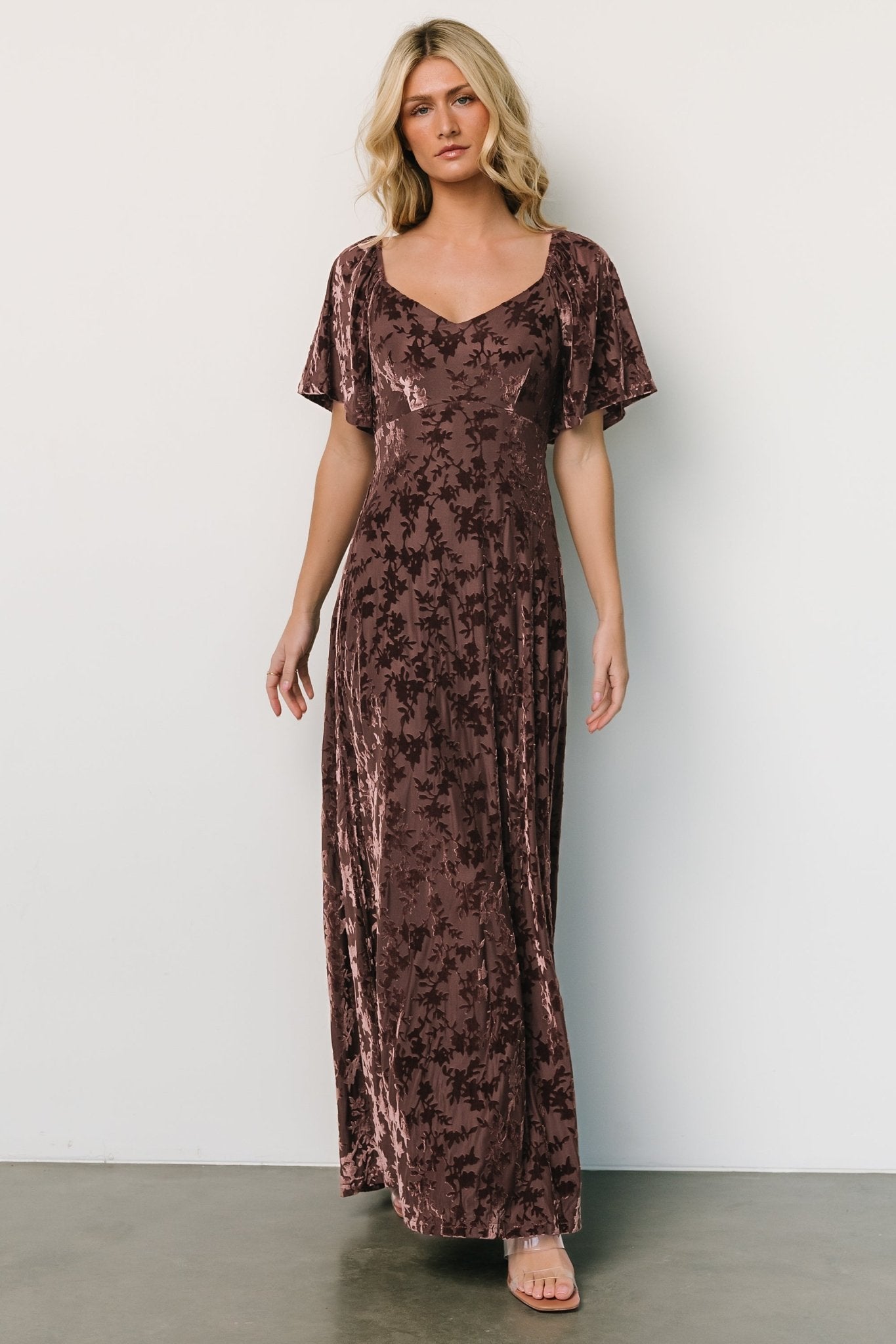 Everley Velvet Maxi Dress | Espresso Looking For Sale Online