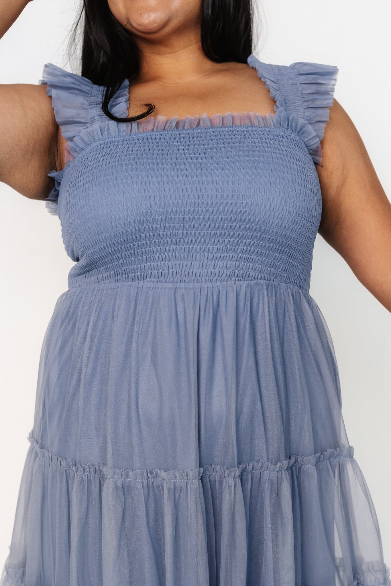 Emma Smocked Tulle Dress | Slate Blue Reliable Sale Online