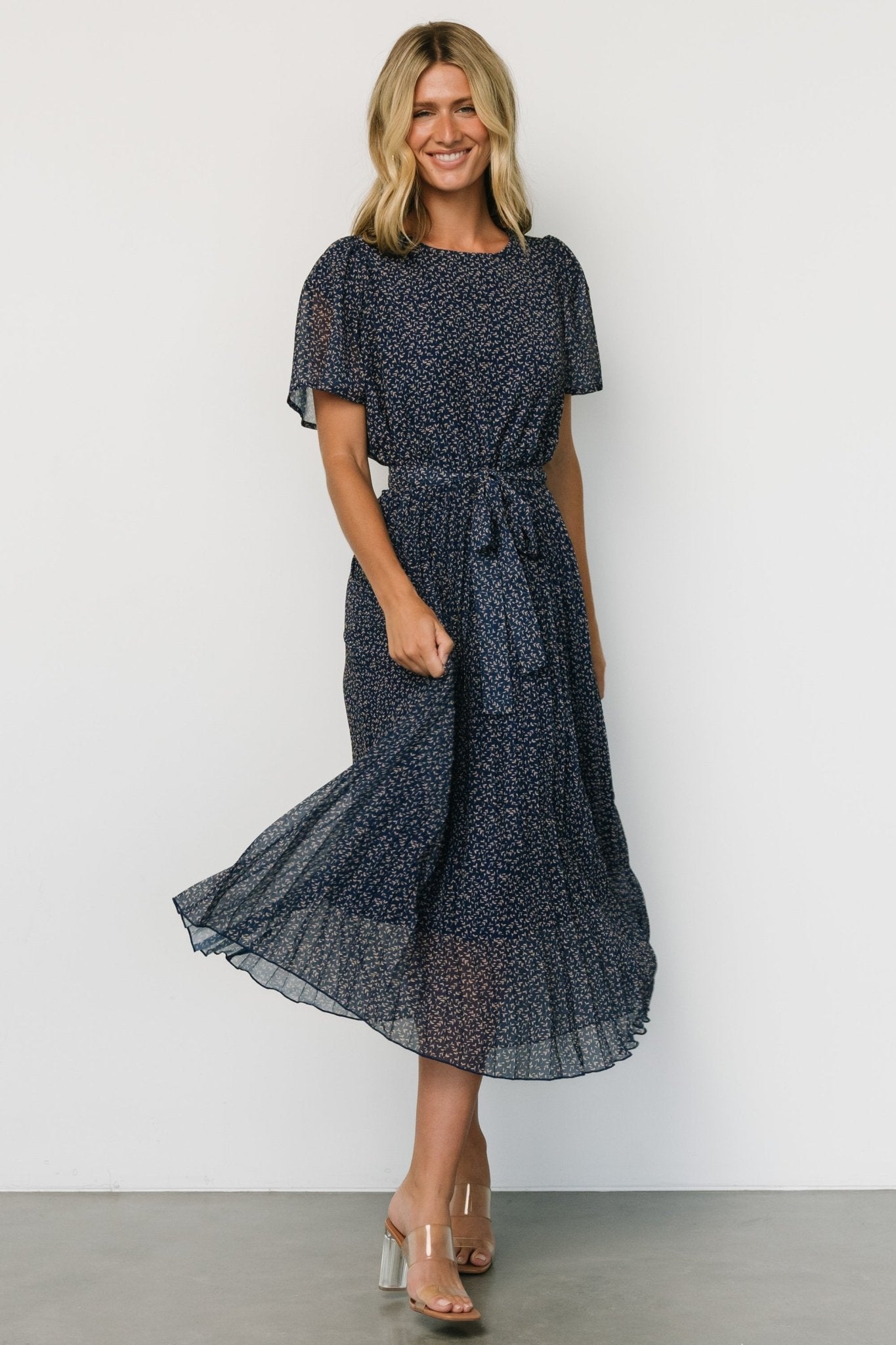 Prim Pleated Dress | Navy Print Footlocker Pictures Sale Online