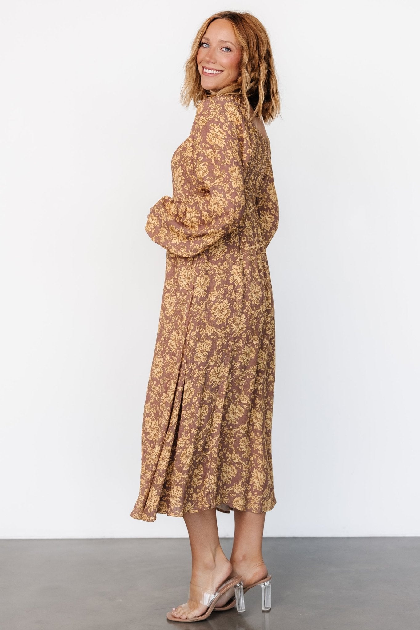 McKinney Dress | Brown + Gold Floral Clearance Get To Buy