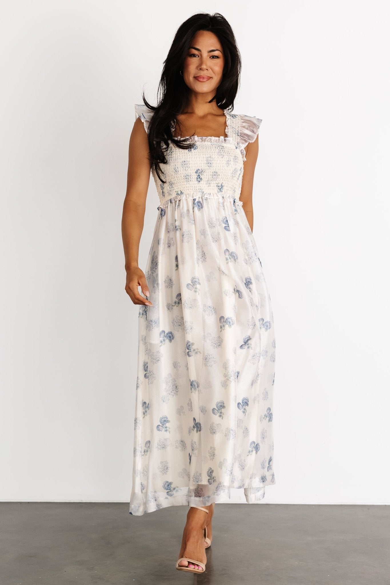 Phoebe Midi Dress | Cream + Blue Floral Free Shipping Limited Edition