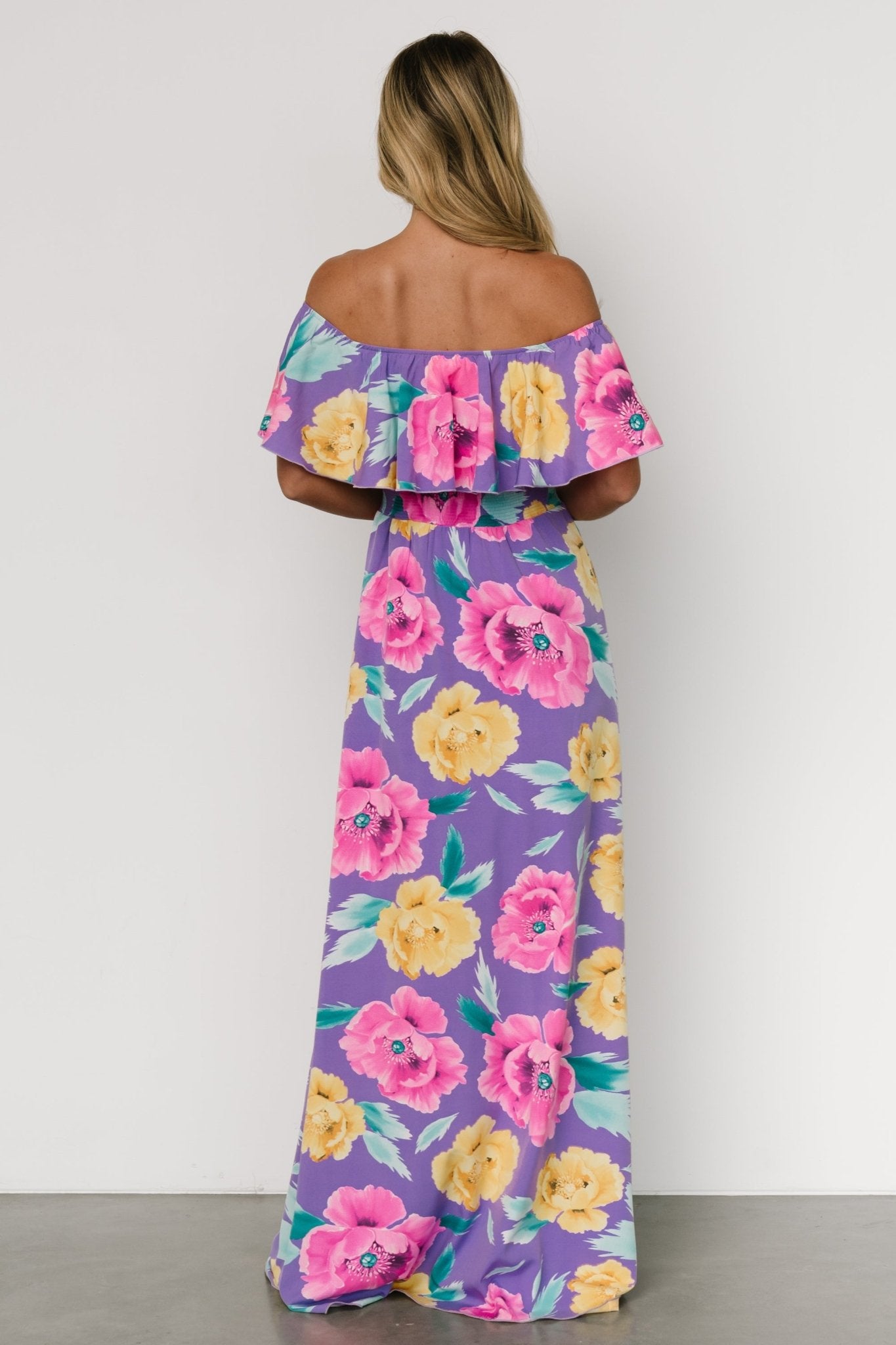 Talia Off Shoulder Maxi Dress | Purple Floral Deals Cheap Pice