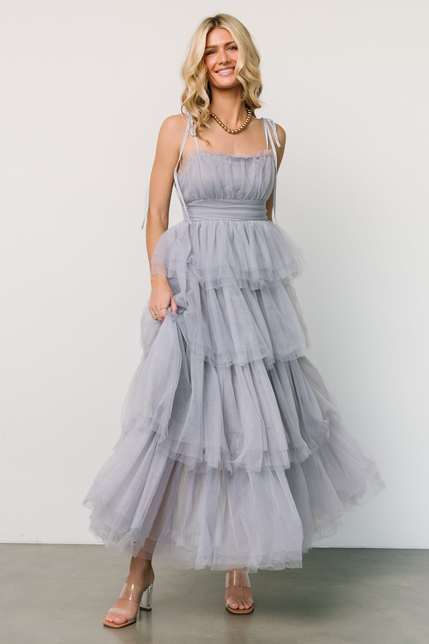 Alora Tulle Tiered Maxi Dress | Dusty Slate Sale Manchester Great Sale