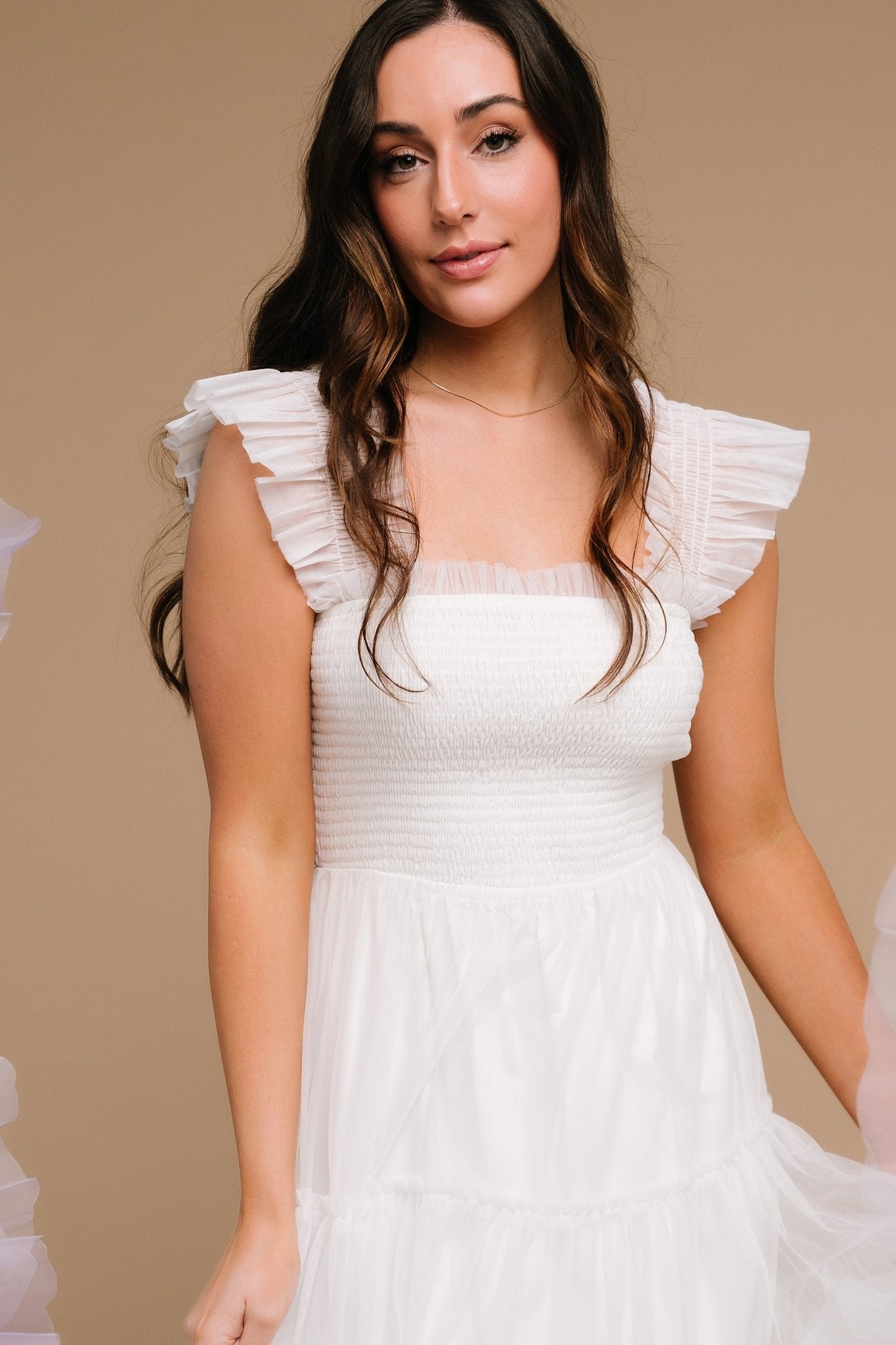 Emma Smocked Tulle Dress | Off White View