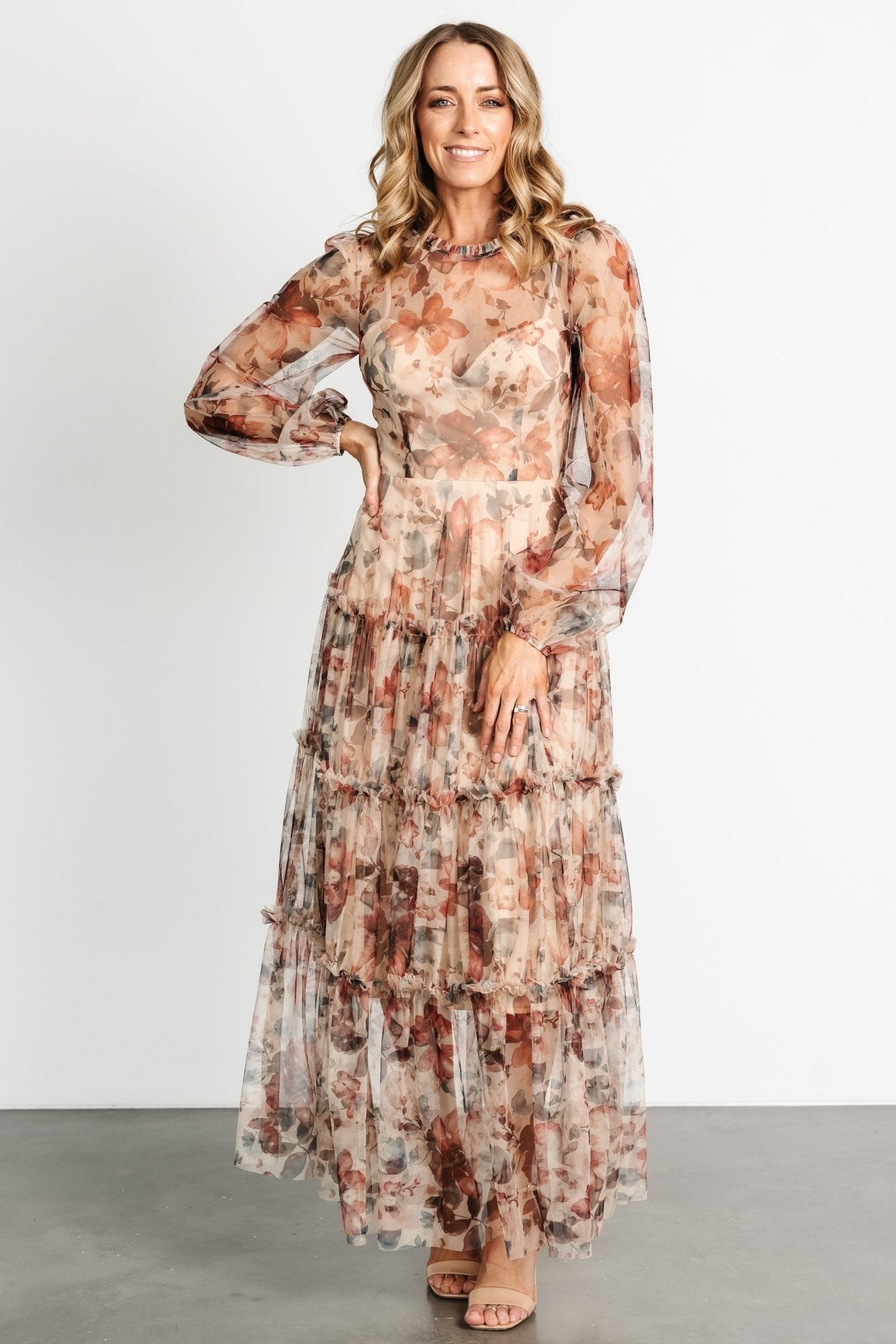 Stephanie Tiered Maxi Dress | Taupe Floral Cheapest Pice Sale Online