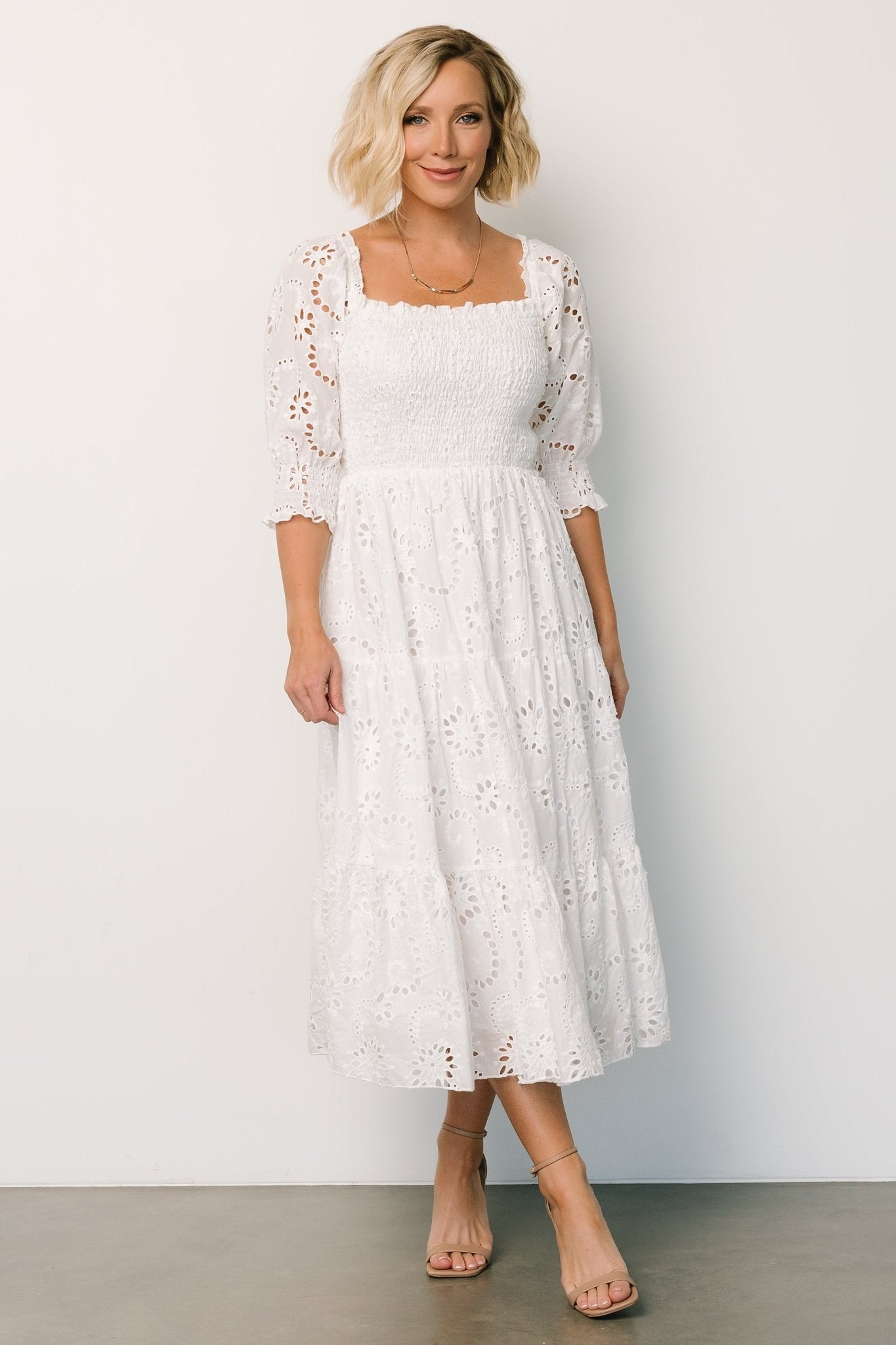 Ella Eyelet Midi Dress | White Clearance Find Great