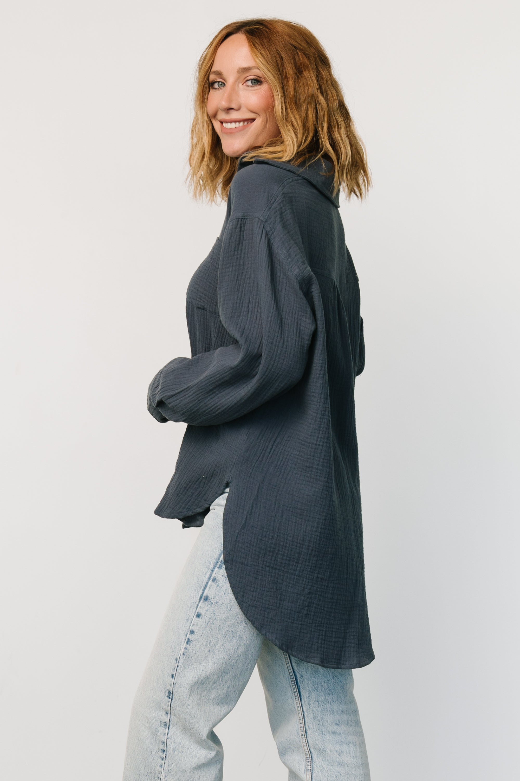 Hilde Oversized Button Top | Blue Online Online Cheap Pice