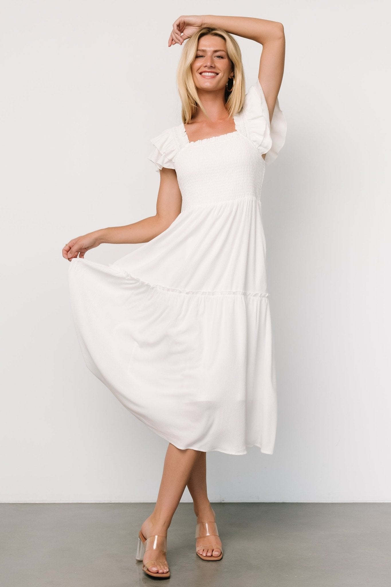 Jacie Smocked Midi Dress | White Buy Cheap Best Sale