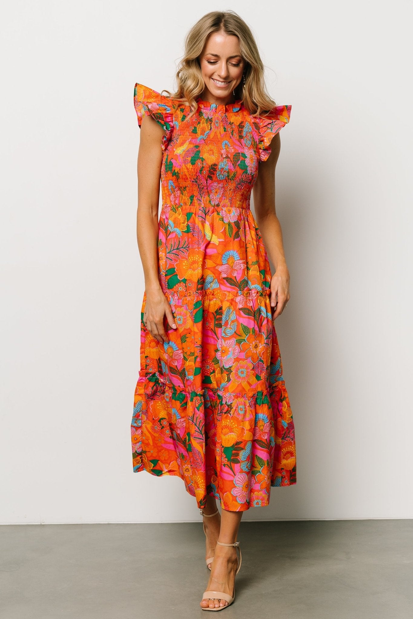 Emily Smocked Tier Dress | Orange Floral Cheap Sale Many Kinds Of