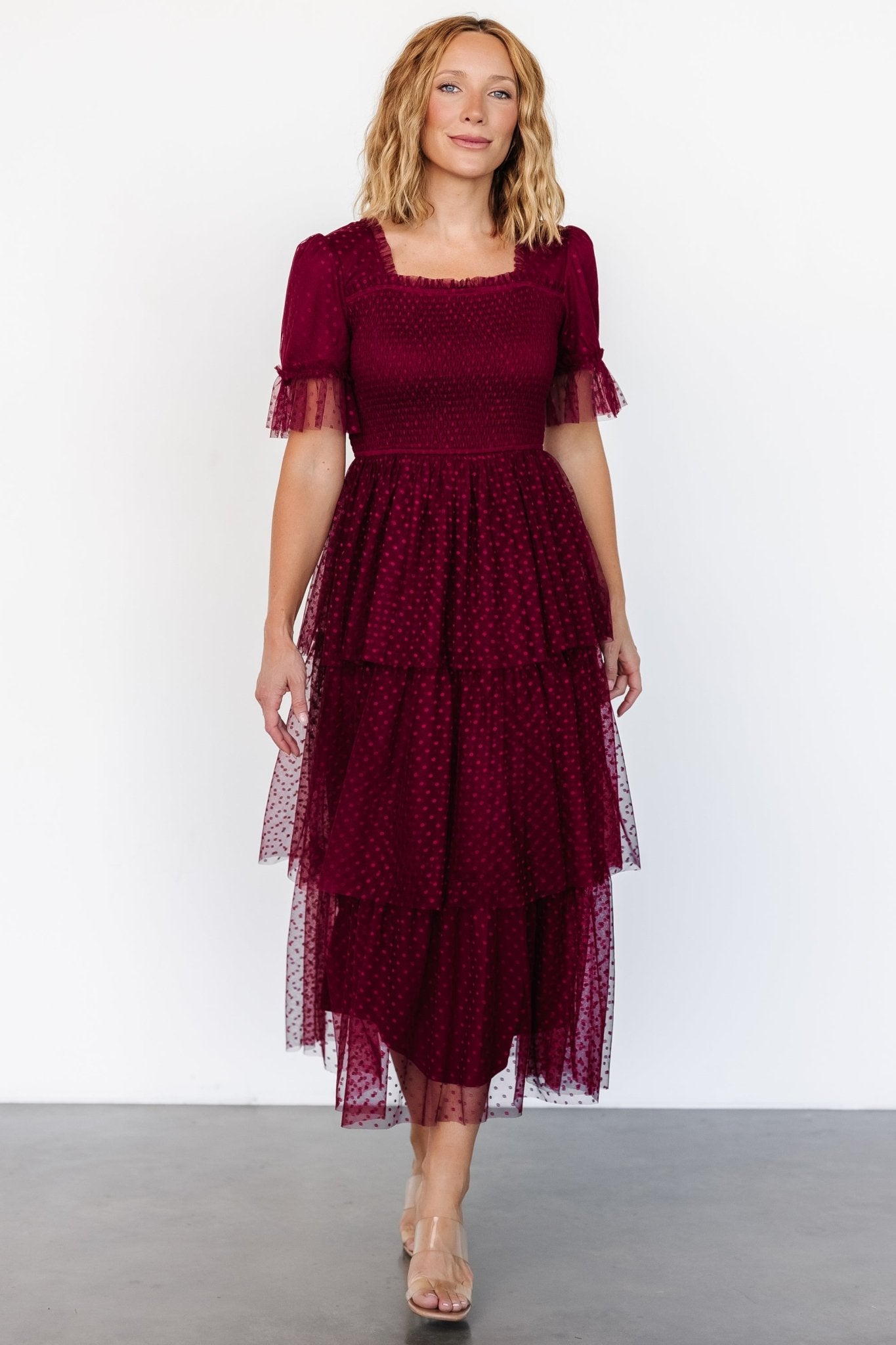 Alana Tulle Tiered Dress | Burgundy Sale Best