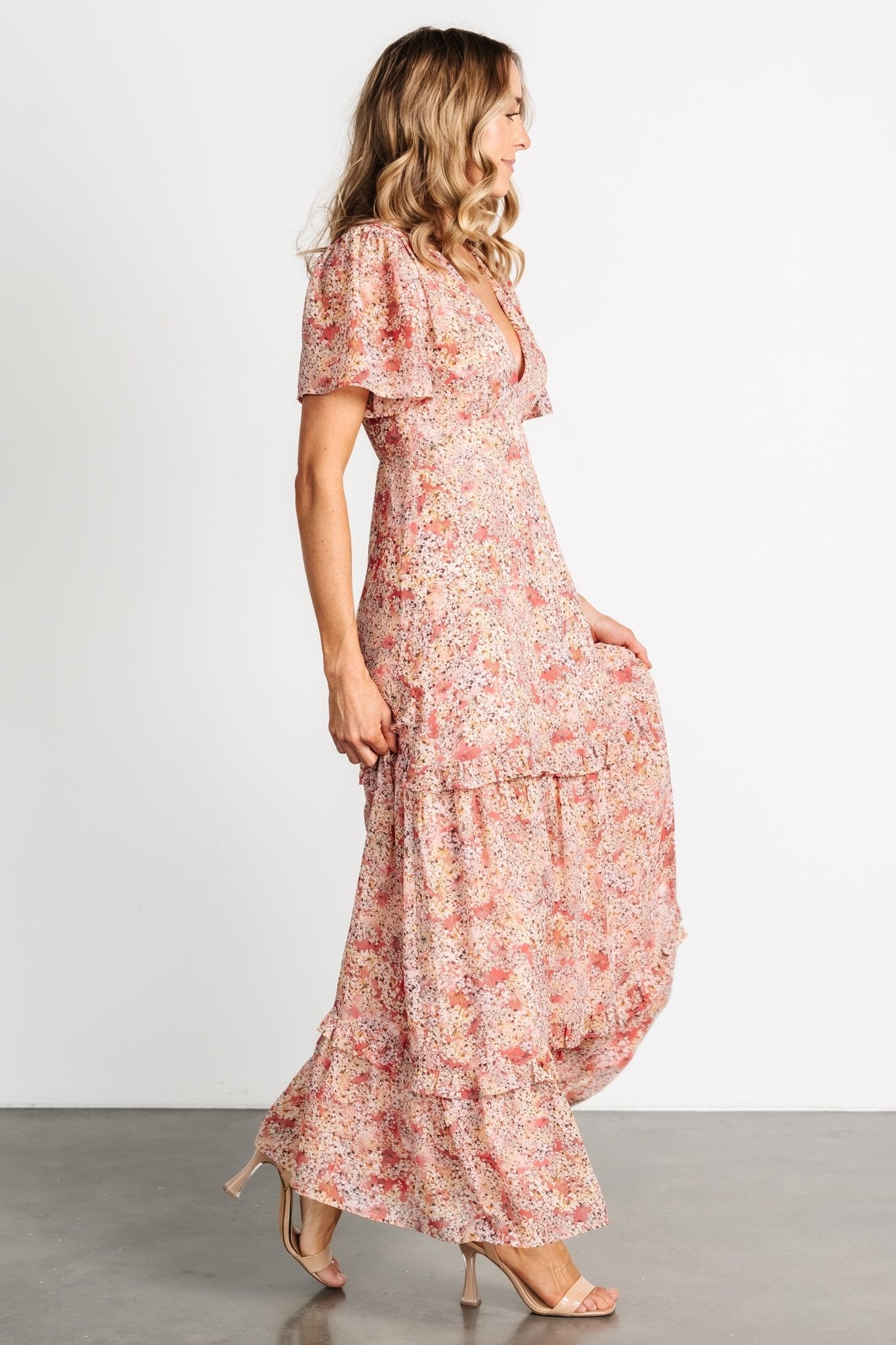 Audrey Deep V Maxi Dress | Blush Floral Cheap Sale With Mastercard