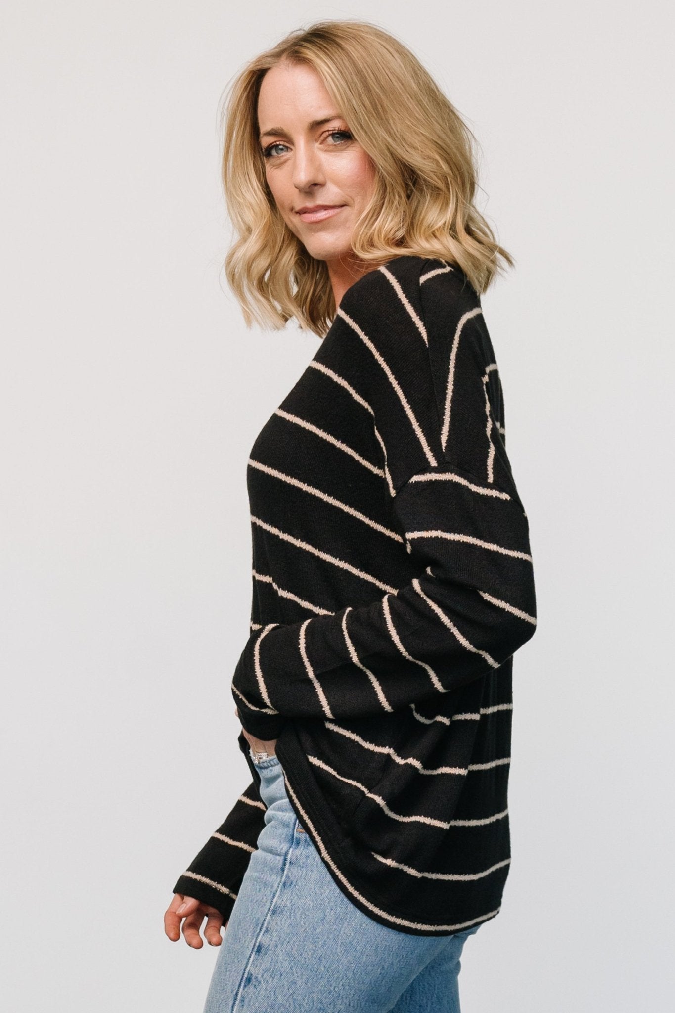 Houston Relaxed Sweater Top | Black Stripe Clearance Purchase