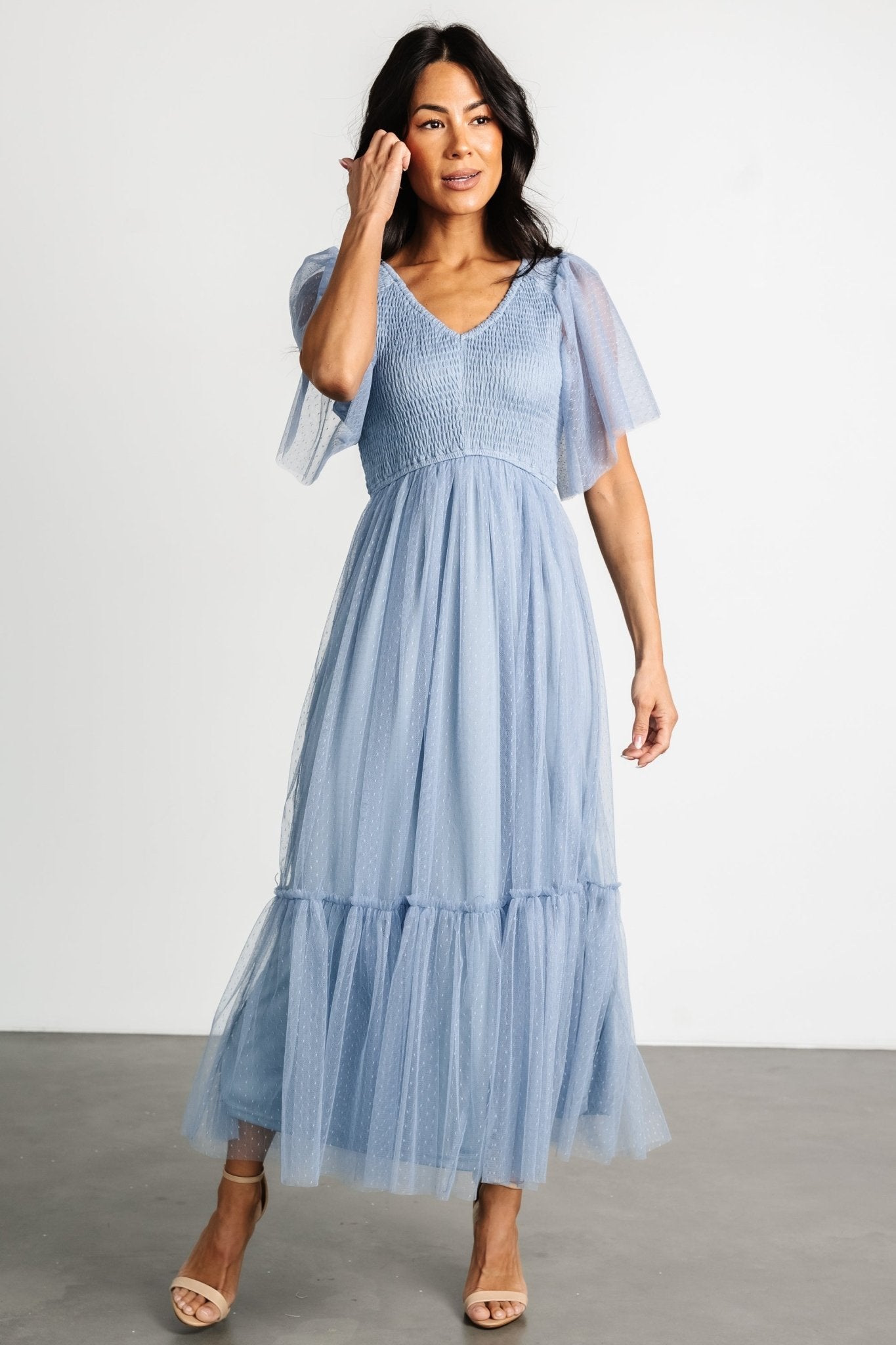 Martha Smocked Tulle Dress | Dusty Blue Discount Fashionable