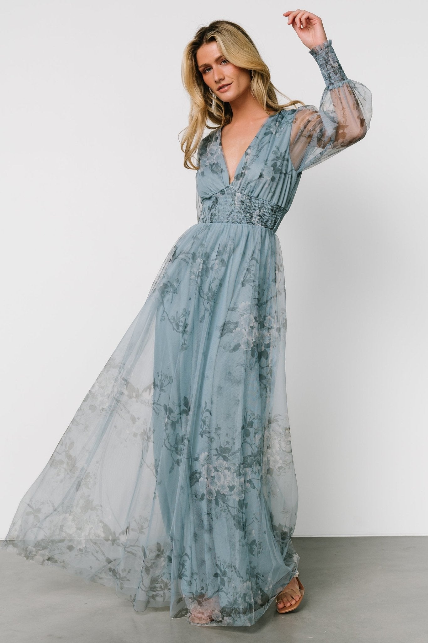 Layla Tulle Maxi Dress | Dusty Blue Floral Footlocker Pictures Online