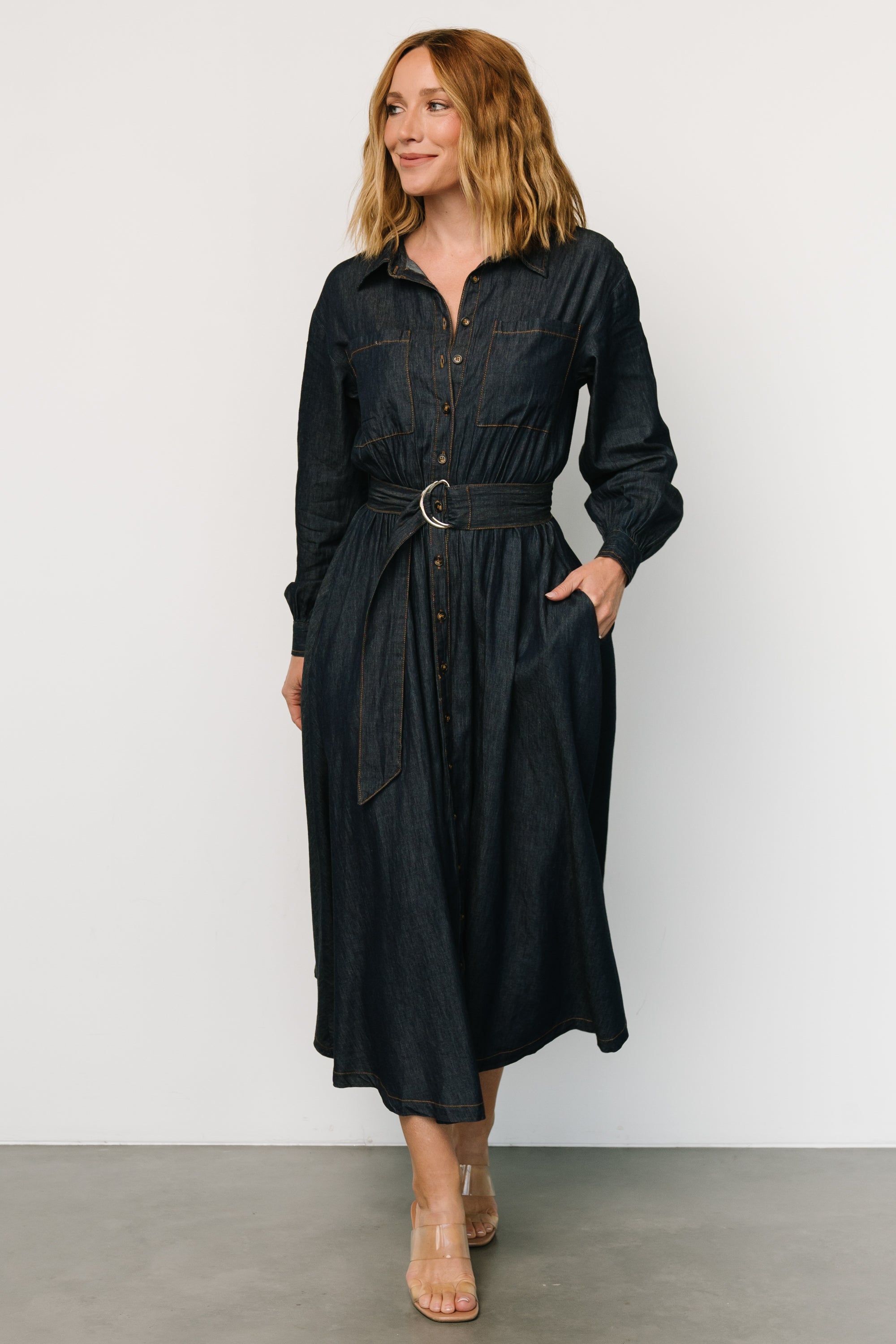 Hansel Long Sleeve Denim Dress | Dark Blue Cheap Original