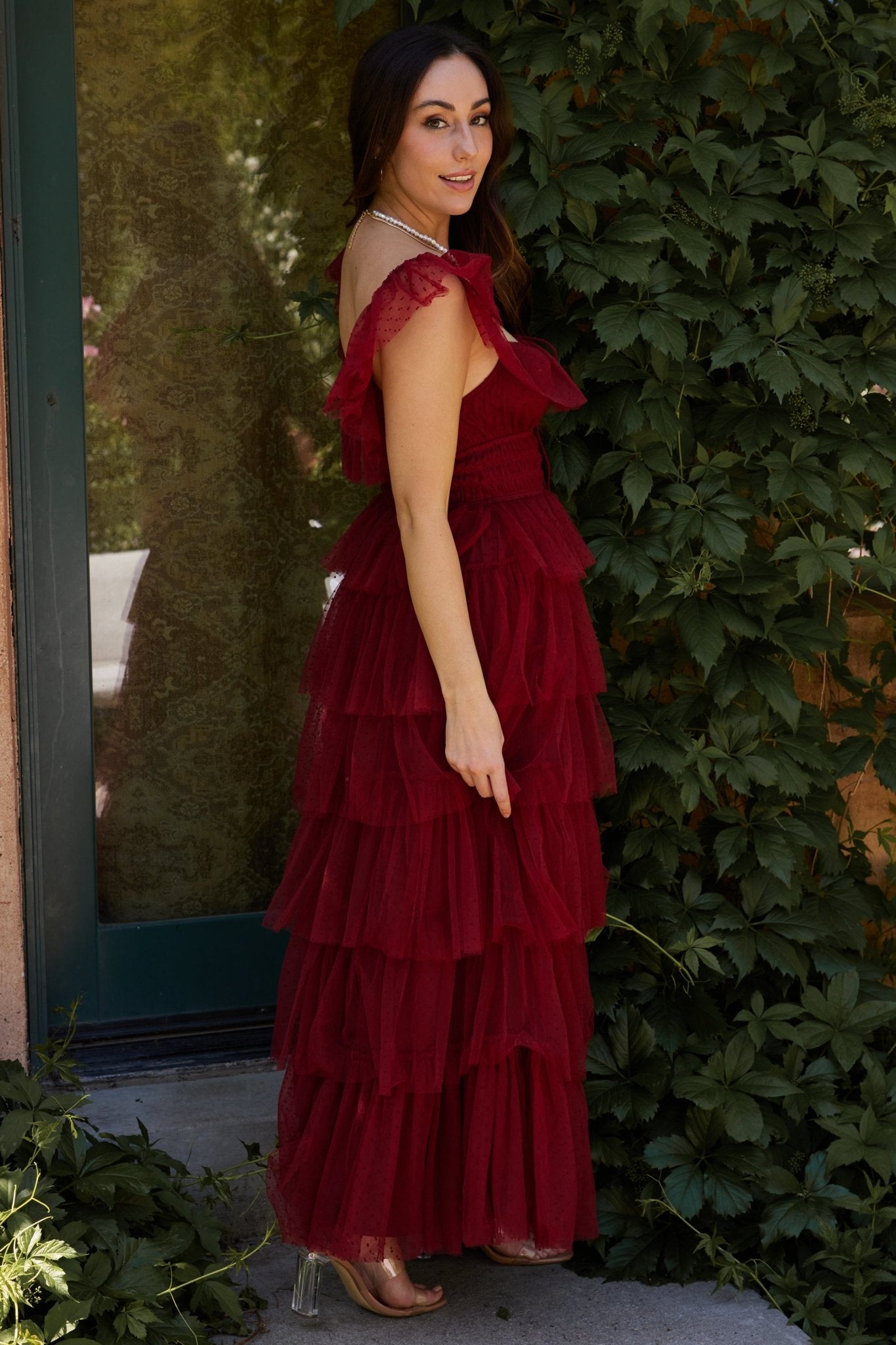 Valora Swiss Dot Tulle Maxi Dress | Wine Outlet Geniue Stockist