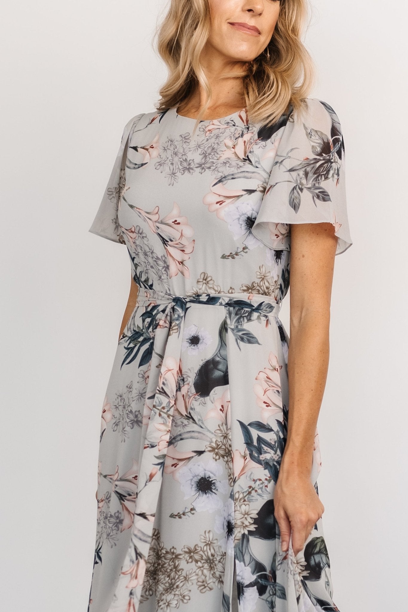 Naomi Short Sleeve Maxi Dress | Pale Blue Floral Quality From China Cheap