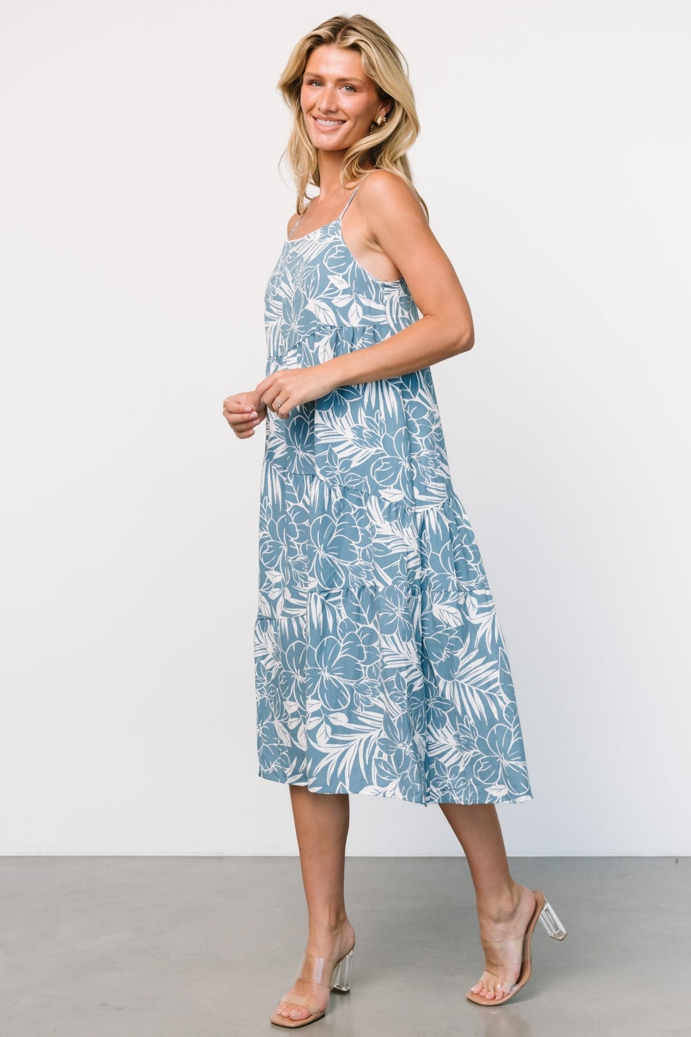 Sonora Midi Dress | Dusty Blue Print Free Shipping 100% Guaranteed