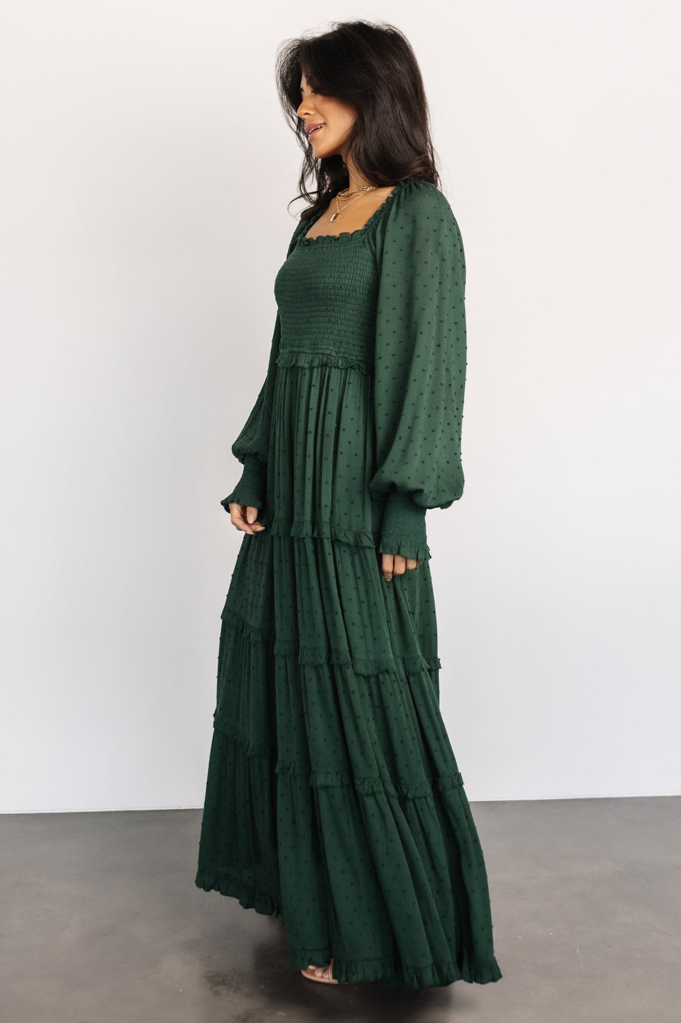 Amanda Smocked Dotted Maxi Dress | Evergreen Cheap 2025 Newest