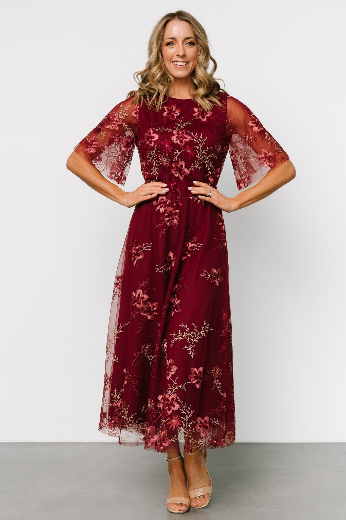 Arabella Embroidered Tulle Maxi Dress | Burgundy Floral For Nice Online