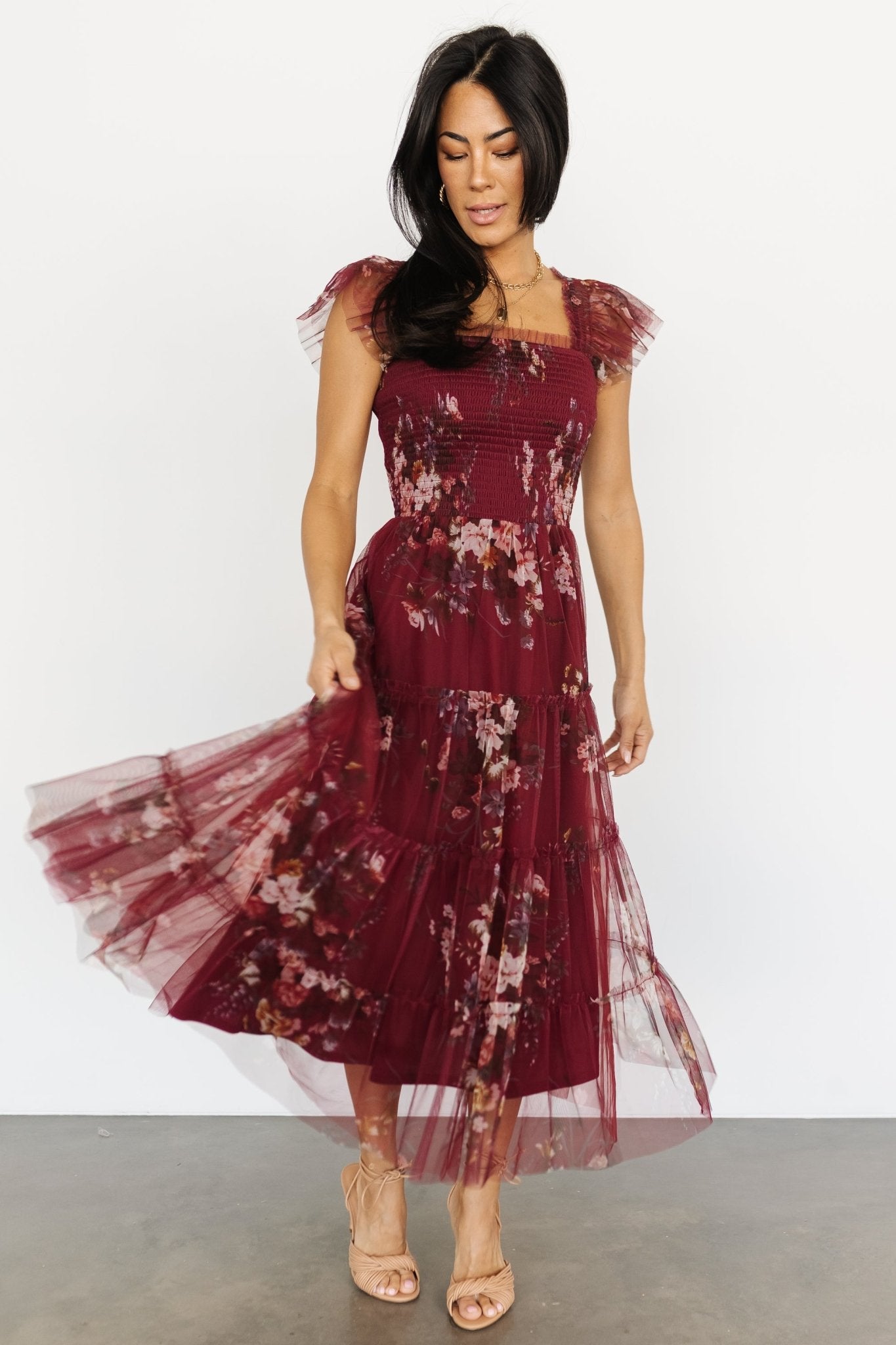 Clementine Tulle Midi Dress | Wine Multi Cheap Sale 2025 Newest