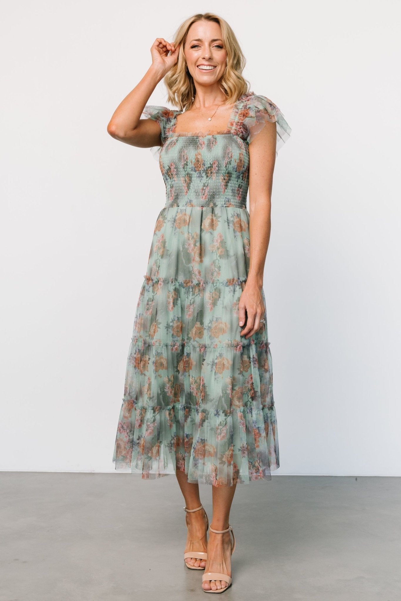 Clementine Tulle Midi Dress | Sage Multi Floral Free Shipping Pices