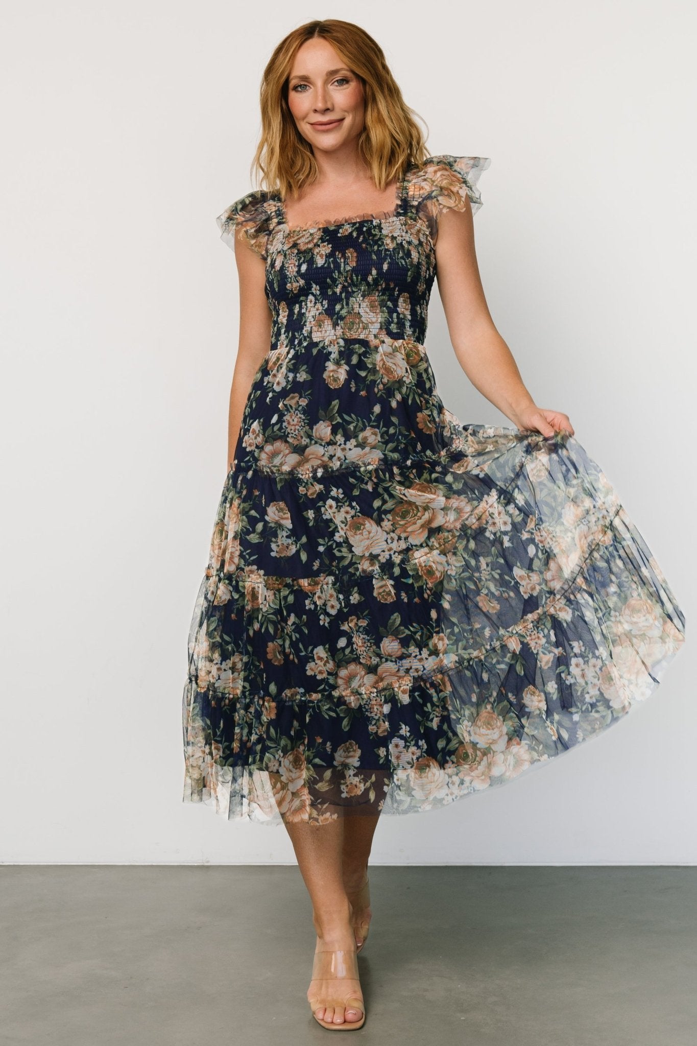 Clementine Tulle Midi Dress | Blue + Golden Floral Discount 2025 Unisex